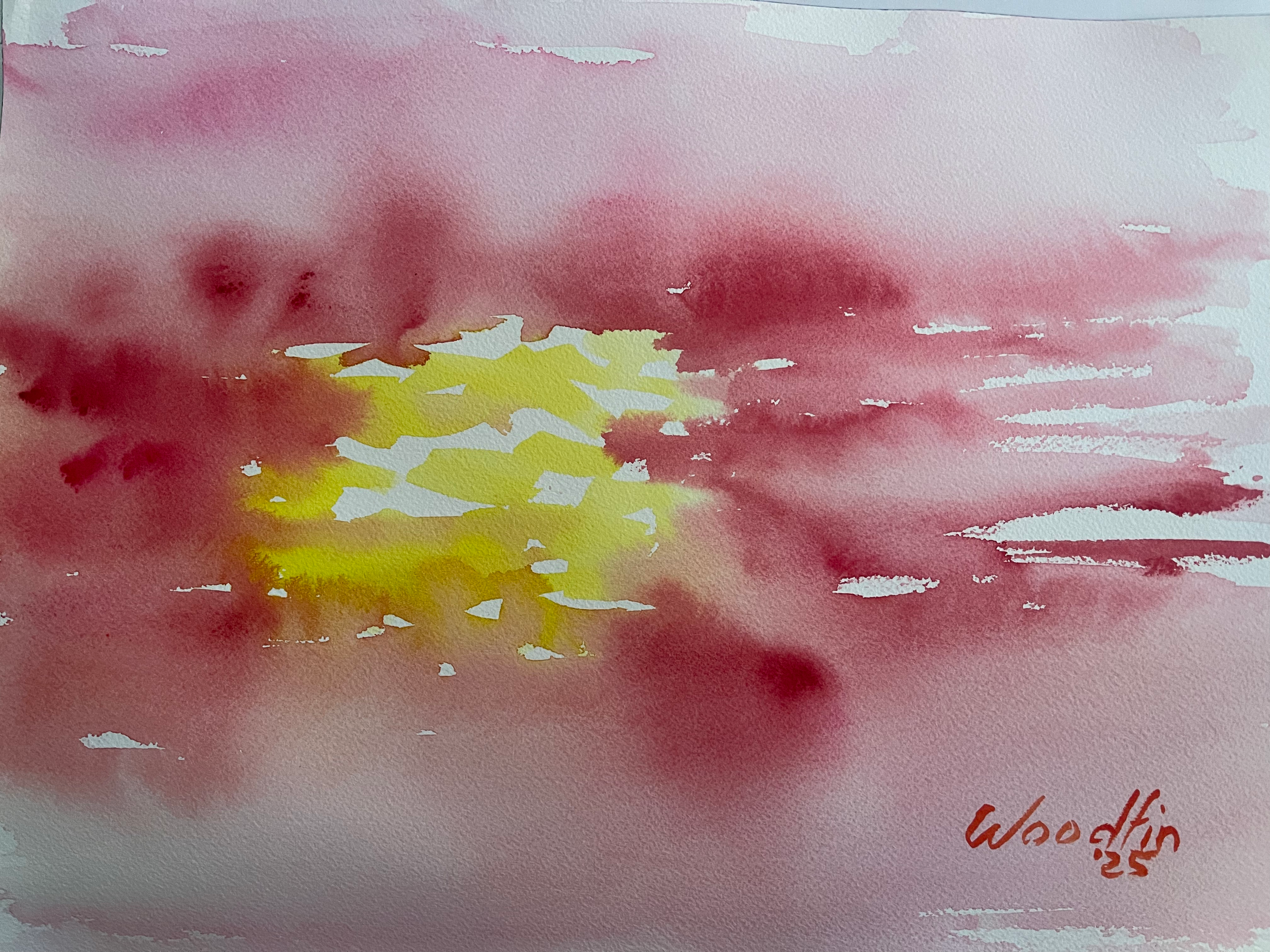 Crimson Sunset, Original Watercolor, size 12x16