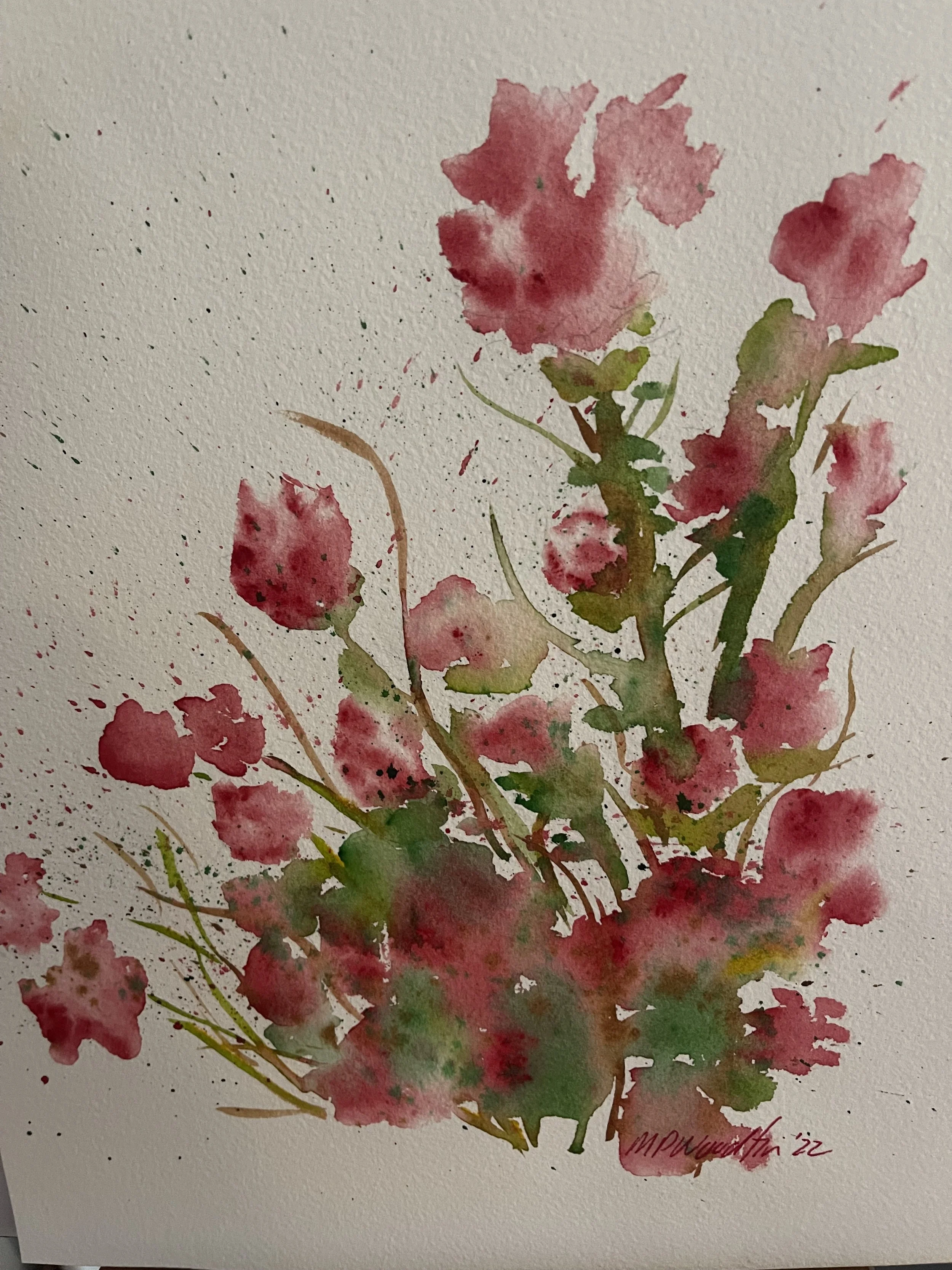 Pink rose buds - original watercolor