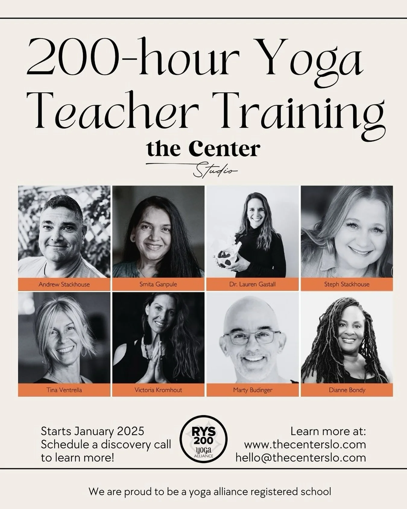 Our team of instructors provides decades of training and experience to make your 200-hour yoga teacher training experience comprehensive and diverse. Please contact us at hello@thecenterslo.com, or come by before or after class with anyone on the tea