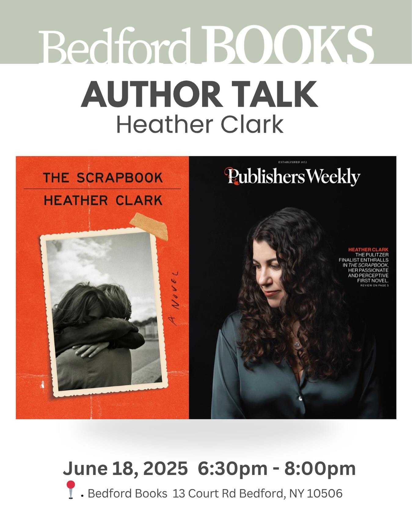 We&rsquo;re so excited to have 🌟 Pulitzer Prize finalist and Publishers Weekly cover star Heather Clark at the store next week! She&rsquo;ll be in conversation with award-winning novelist and essayist Kristopher Jansma about her gorgeous new novel, 