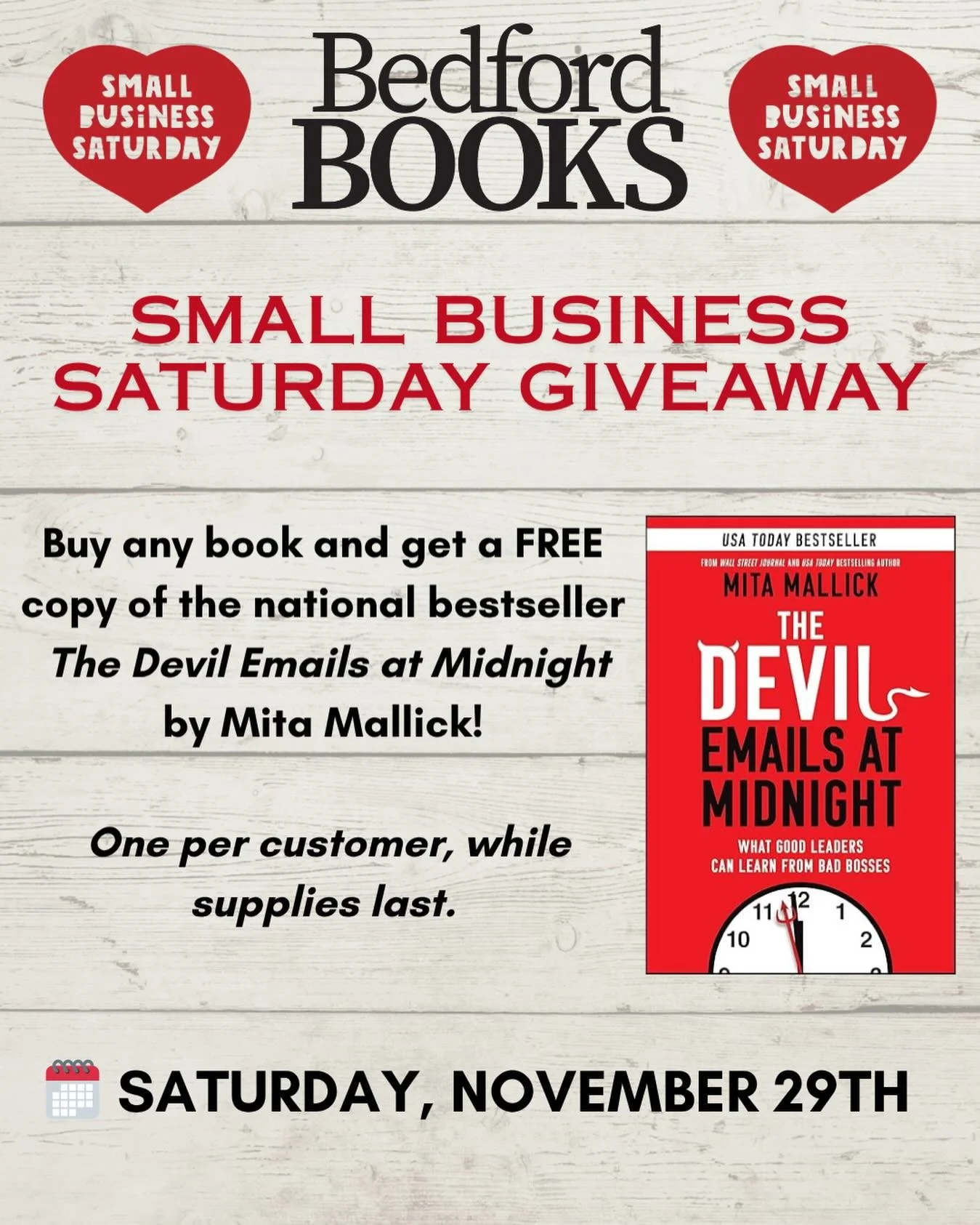 Start your holiday shopping small! 🎁

Shop local at BB today (Sat, Nov 29) and get a free copy of 𝘛𝘩𝘦 𝘋𝘦𝘷𝘪𝘭 𝘌𝘮𝘢𝘪𝘭𝘴 𝘢𝘵 𝘔𝘪𝘥𝘯𝘪𝘨𝘩𝘵 by @mita_mallick13 with any book purchase.

A heartfelt thank you to Mita for her generosity in su