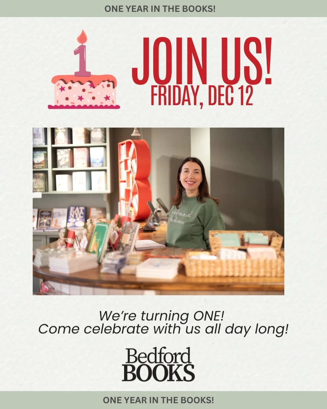 One Year in the Books! 🎉

Can you believe BB turns one this Friday, 12/12?! Join us as we celebrate one magical year of books, community, and so many unforgettable moments. 🥹

We&rsquo;ll have sweet treats, limited-edition &ldquo;Meet Me at the Boo
