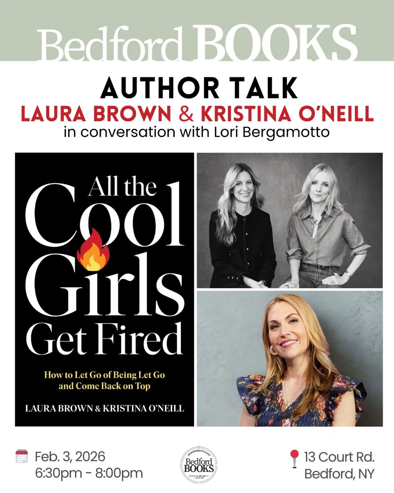 We&rsquo;re so excited to welcome authors&mdash;and former editors-in-chief&mdash;@laurabrown99 and @kristina_oneill to Bedford Books for an inspiring evening of conversation and connection. ✨

They&rsquo;ll be joined by Good Morning America Lifestyl