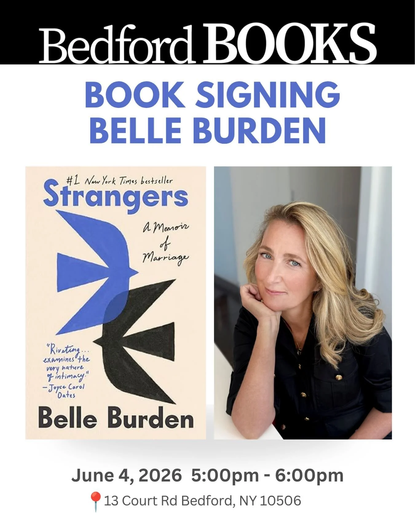 Belle Burden&rsquo;s talk at the @bedfordplayhouse on June 4th sold out almost instantly ✨📚 So we&rsquo;re beyond excited that she has graciously agreed to stop by BB beforehand for a special meet-and-greet + signing at 5:00 PM 💛

We have a feeling