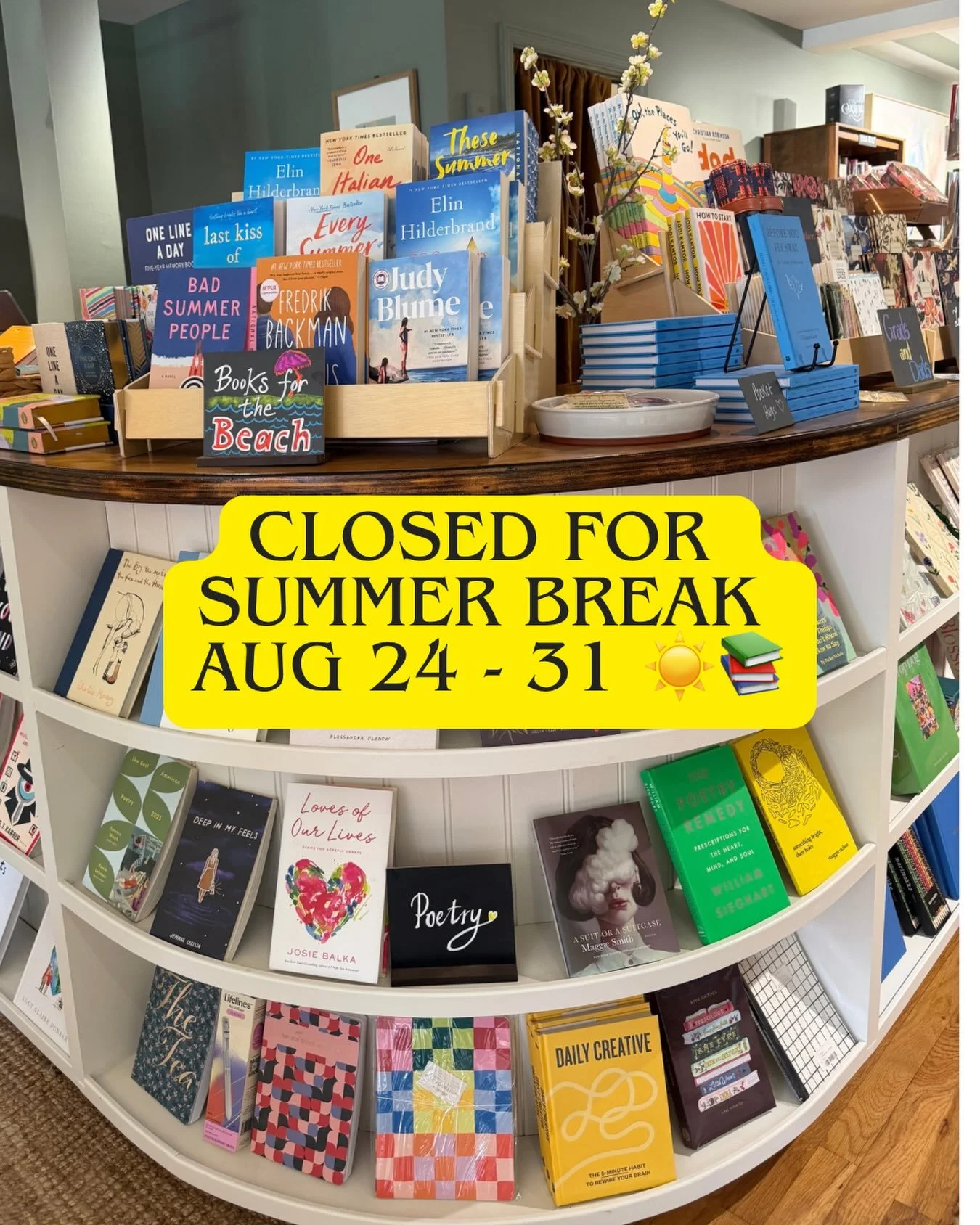 A little end-of-summer break! ☀️📚

Bedford Books will be closed August 24&ndash;31 and will reopen on September 1.

Wishing everyone a wonderful end of summer! We&rsquo;ll see you in September, rested and ready for a very exciting fall at BB. 💛📚