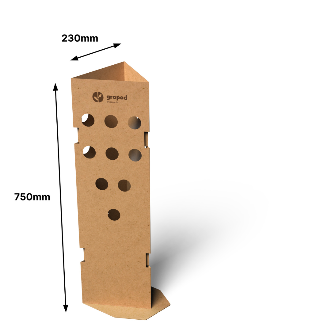 Weed suppressing, biodegradable tree guard.

The Macropod with extra height will protect seedlings from wallaby browsing along with protection from weed competition, frosts and harsh weather conditions.  

Suitable for general planting of seedlings a