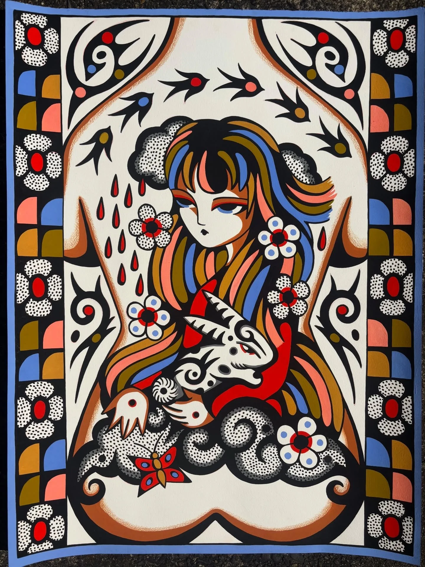 This was my backpiece painting I made for the @lombardstreettattoo back piece show titled &ldquo;The Youngest Daughter&rdquo; &hearts;️ this design is claimed and in progress but I would be very excited to do more back pieces in the future. Hit me up