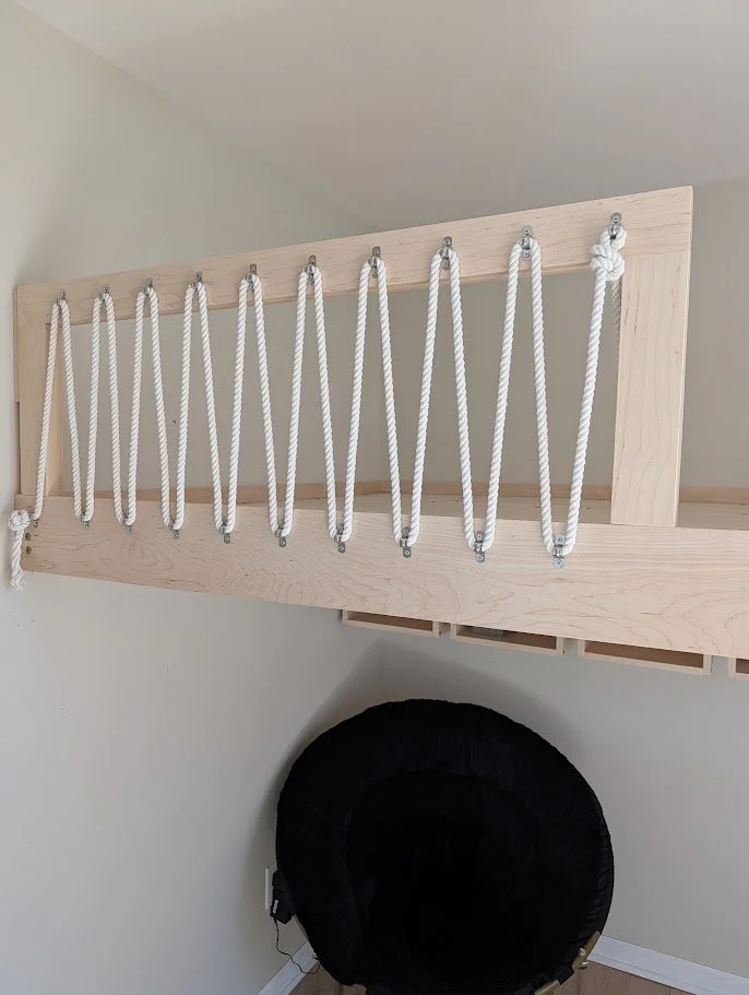Custom Maple Loft Bed and Cube Shelving