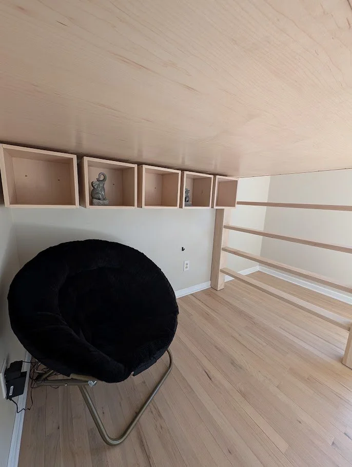 Custom Maple Loft Bed and Cube Shelving