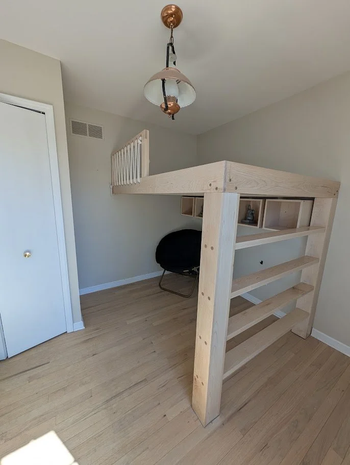 Custom Maple Loft Bed and Cube Shelving