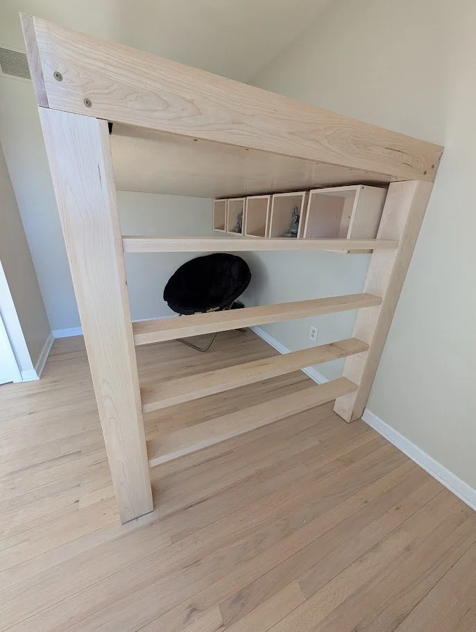 Custom Maple Loft Bed and Cube Shelving