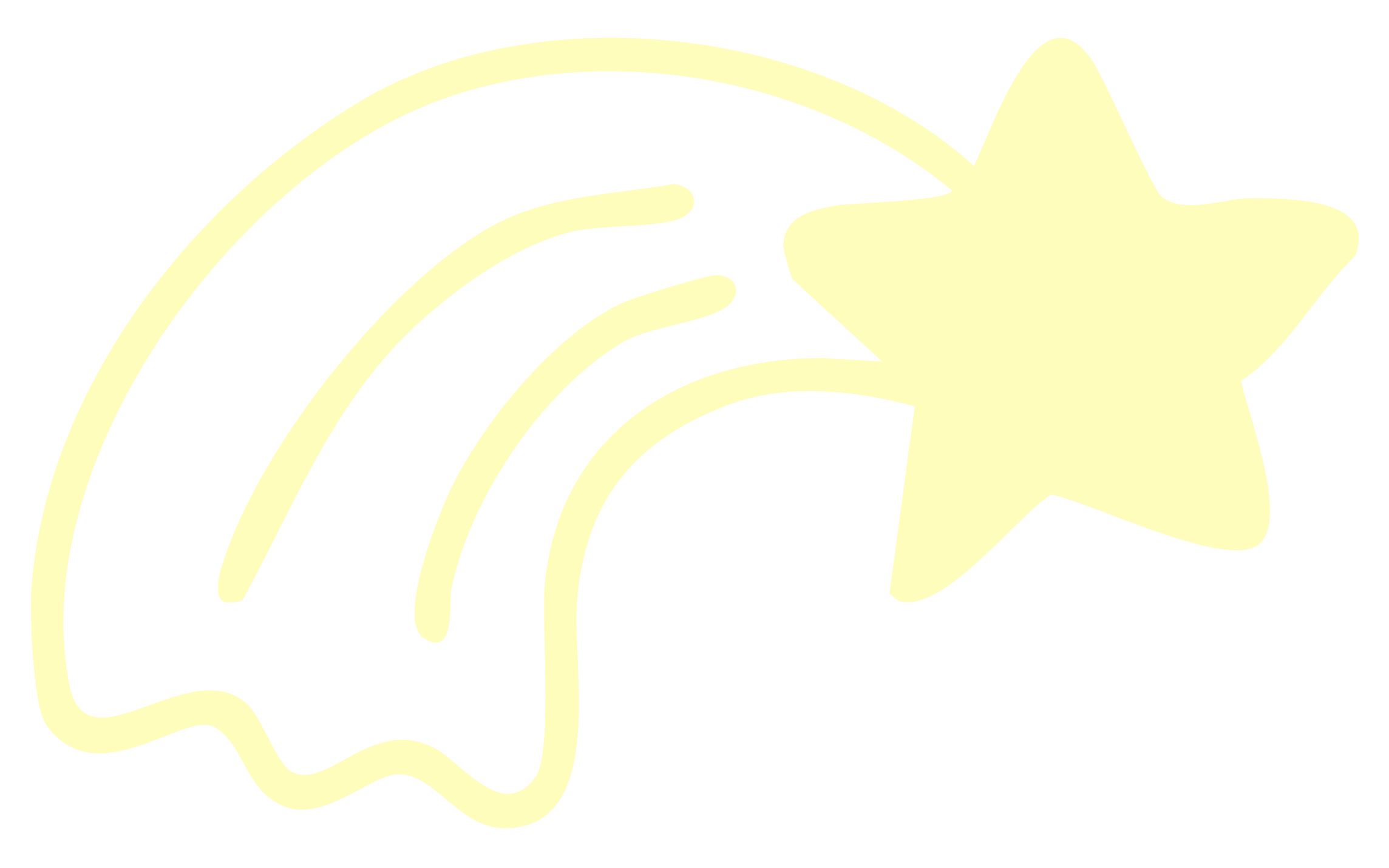 Yellow outline of a shooting star with a trail, set against a black background.