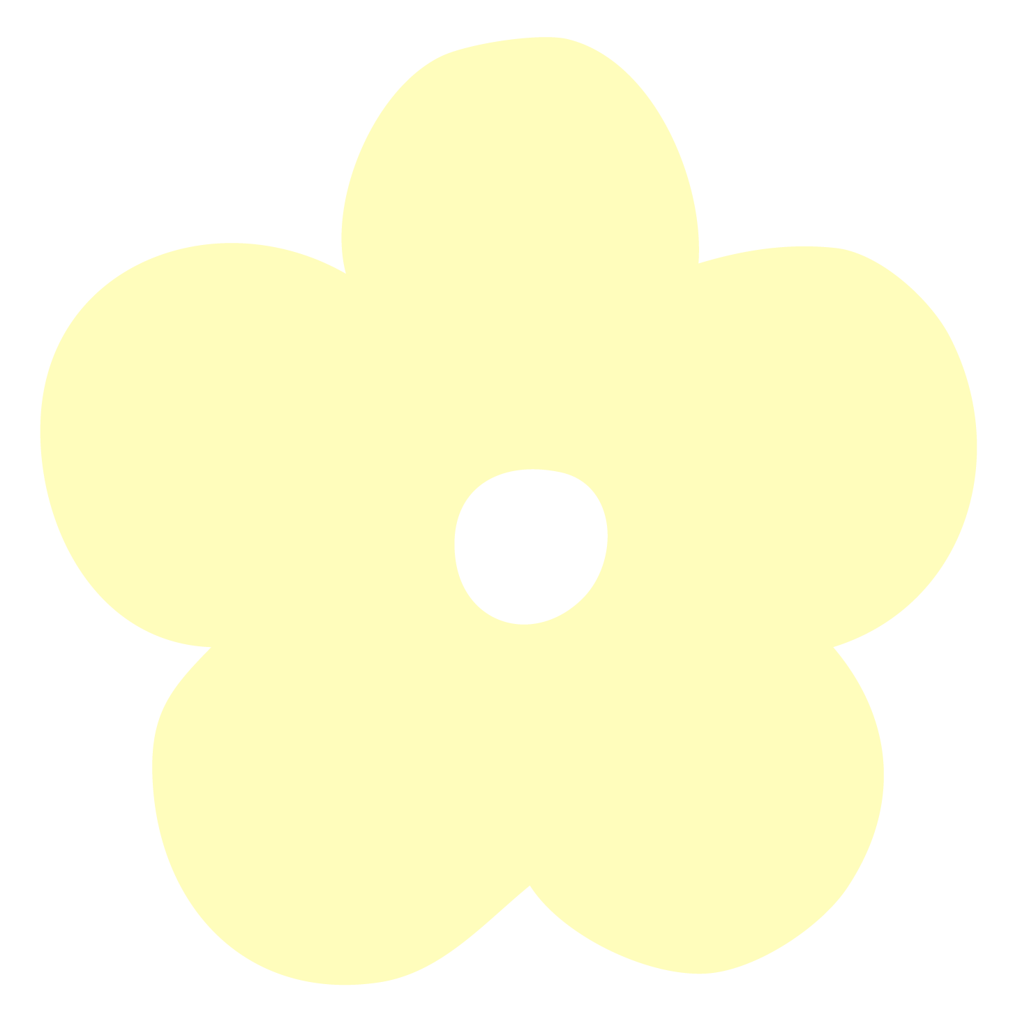 A simple graphic of a five-petaled cream-colored flower with a black center.