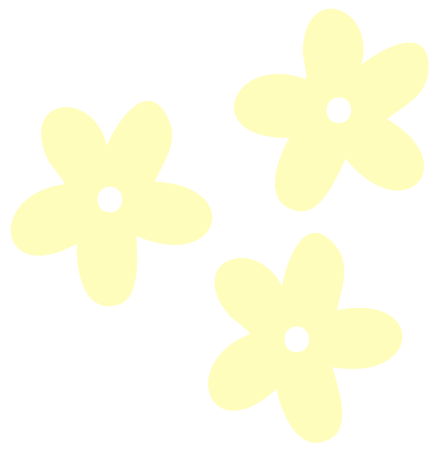 Three yellow flowers with black centers on a black background.