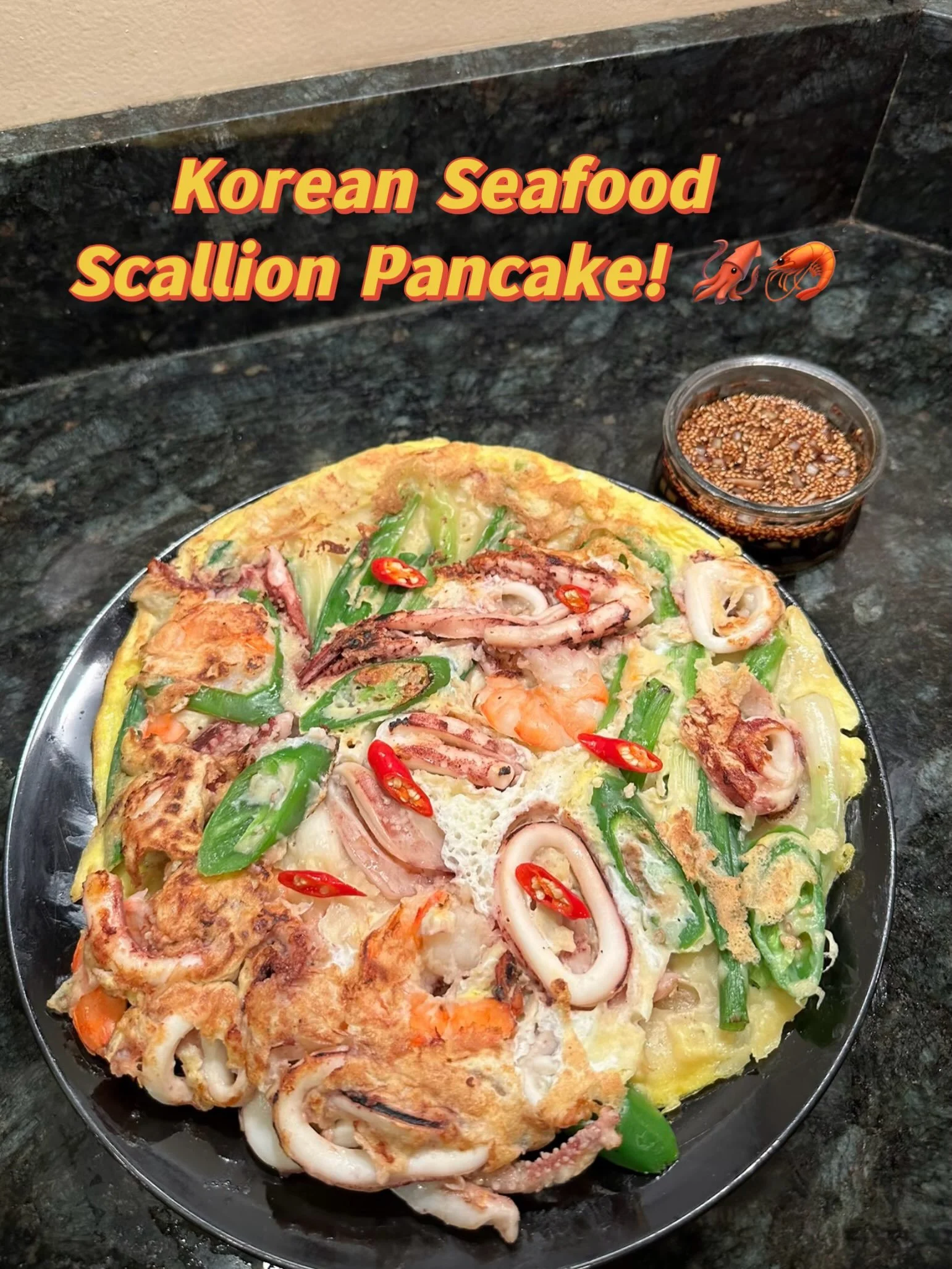 🇰🇷 Korean Seafood Scallion Pancake! 🦑🦐

Crispy, savory, and packed with fresh seafood &mdash; a classic Korean street food you&rsquo;ll find everywhere! 🤤

Ingredients:
Scallions, squid 🦑, shrimp 🦐, eggs, Korean pancake mix &amp; Korean chili 