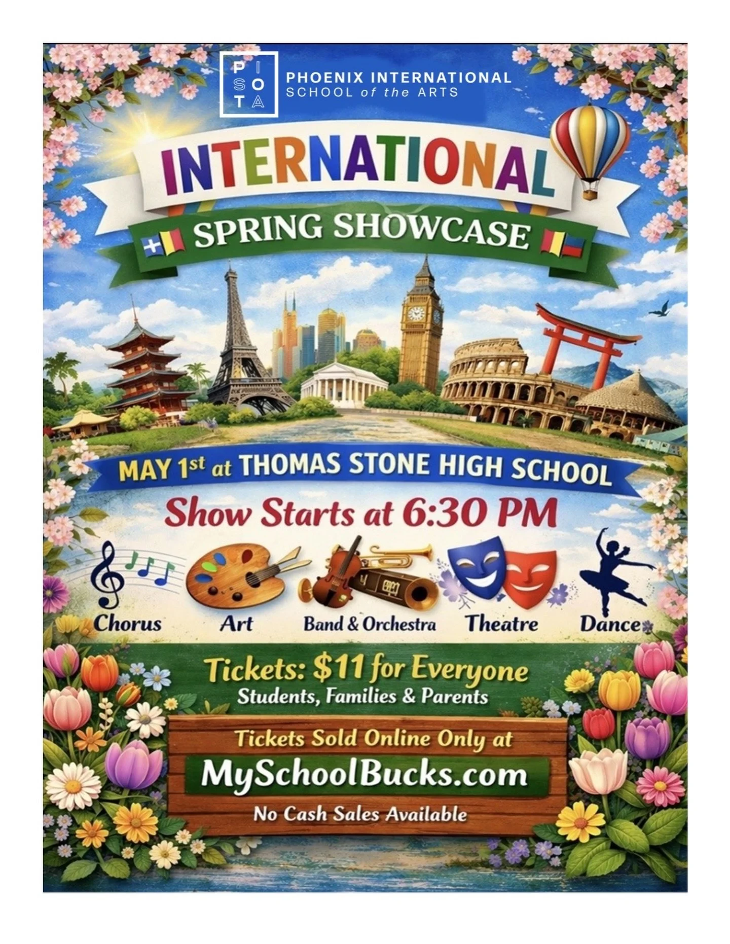 🌍✨ Tonight is the night! PISOTA&rsquo;s International Spring Showcase takes the stage at Thomas Stone High School and we are excited. 🎭🎶💃🎨

Doors open, show starts at 6:30 PM &mdash; come witness our Phoenix family take you around the world thro