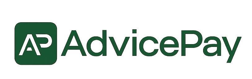 AdvicePay logo with green square and black text.