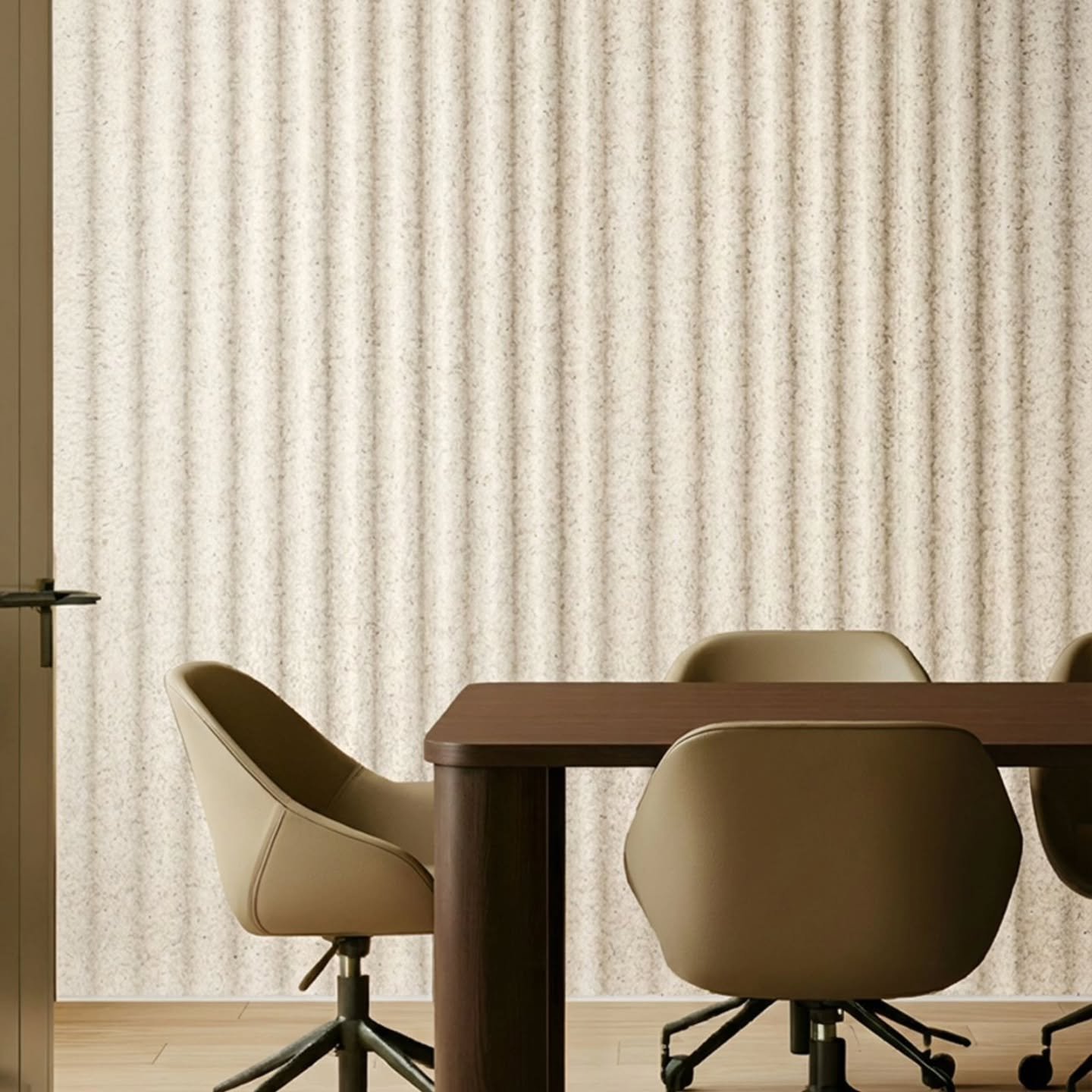 ECOUSTIC EMBOSSED SWELL is a brand new product from INSTYLE. 
An soft, stylish embossed acoustic panel with sweeping, gentle corrugations, combining a rhythmic surface with sculptural depth that play  well with creative lighting. Instyle embossed pan