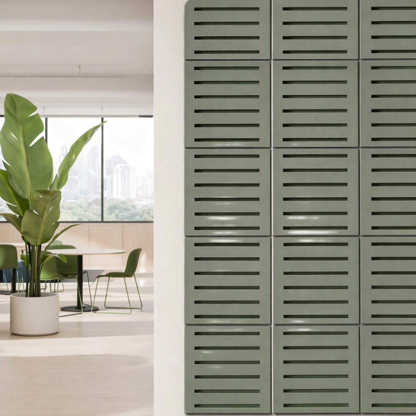 The FOLD SERIES Acoustic Tiles from @instyle_au deliver a massive acoustic punch - NRC 0.9!  Fold View, shown here in the OLIVE Colourway - is one of 5 designs available in this collection in 27 attractive colourways curated by INSTYLE in their Sydne
