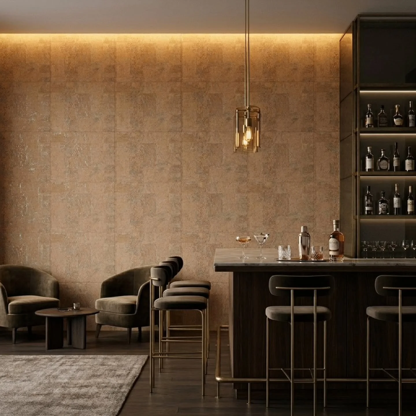 Maybe you take cork for granted because it just does it's job, but just like a great bar - this one for example - it's about the way it makes you feel. Muratto sheets here give a warm textural feel that blends in with  this design. BAGS is a big on s