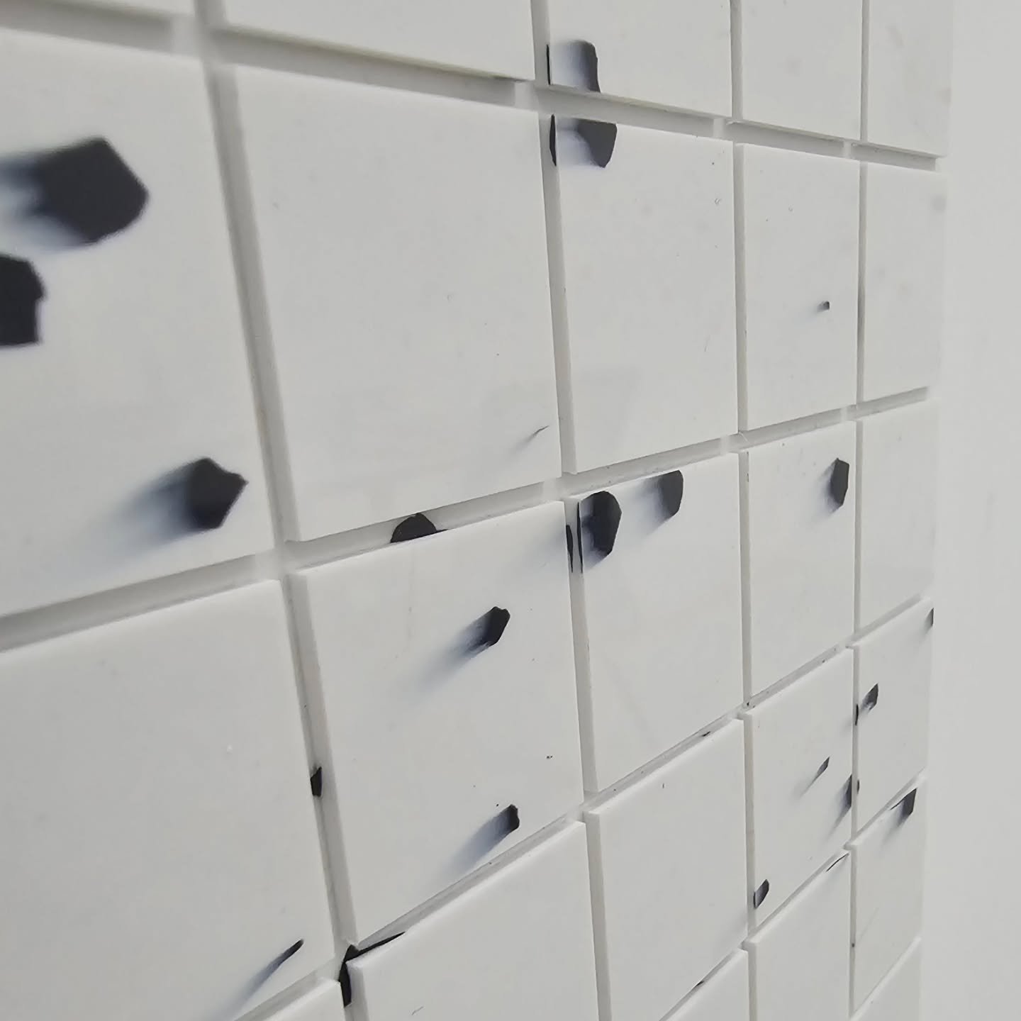 See the beauty of Replasterial here with the illusion of motion &amp; depth in Black &amp; White. The square-cut look further draws the eye in.  The Alba Noir Speck colourway is a great compliment for a minimal design that needs a special touch. A pe