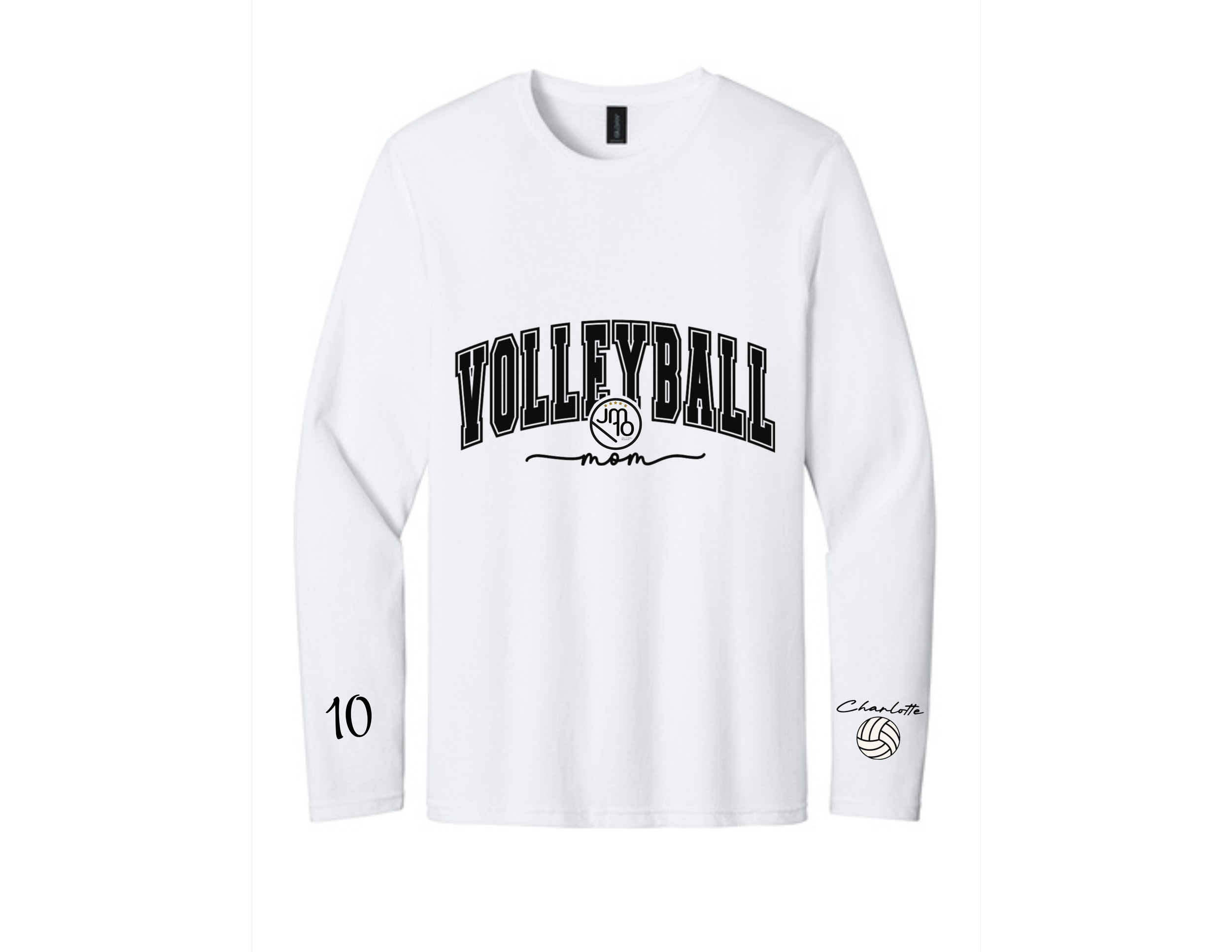 White Volleyball Mom Long Sleeve Crew Neck