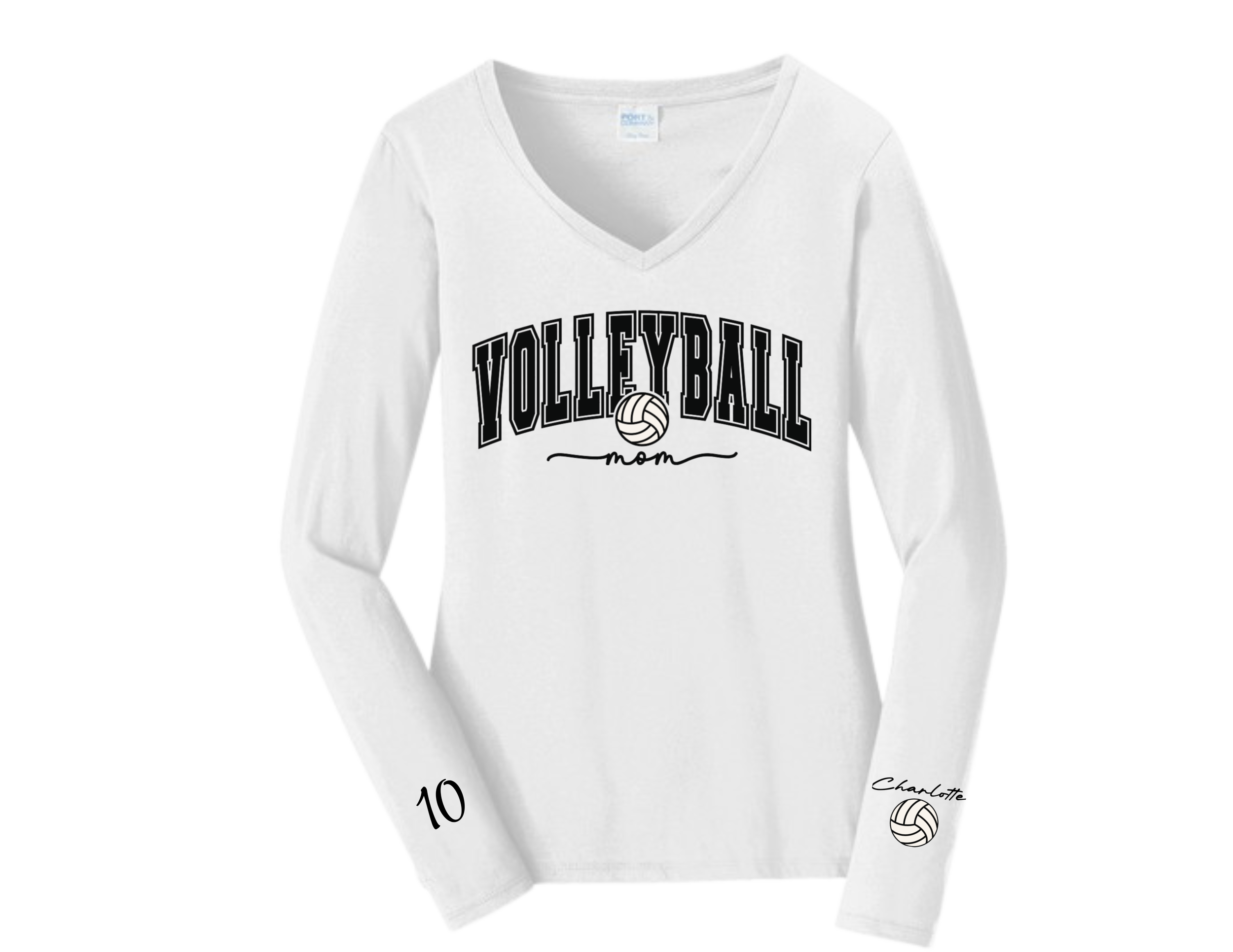 Volleyball mom V neck long sleeve  white.png