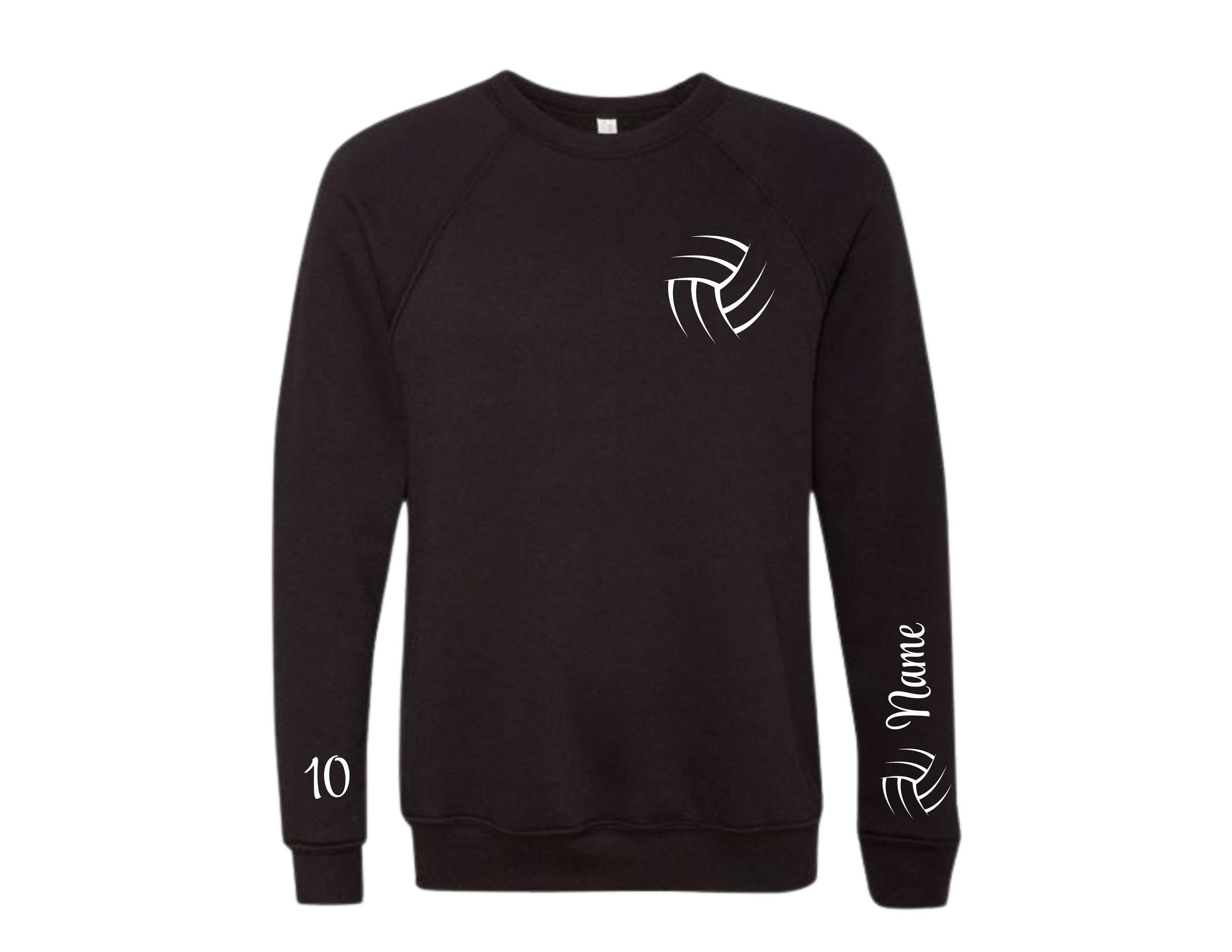 Volleyball name number sleeve crew neck sweatshirt  Black .png
