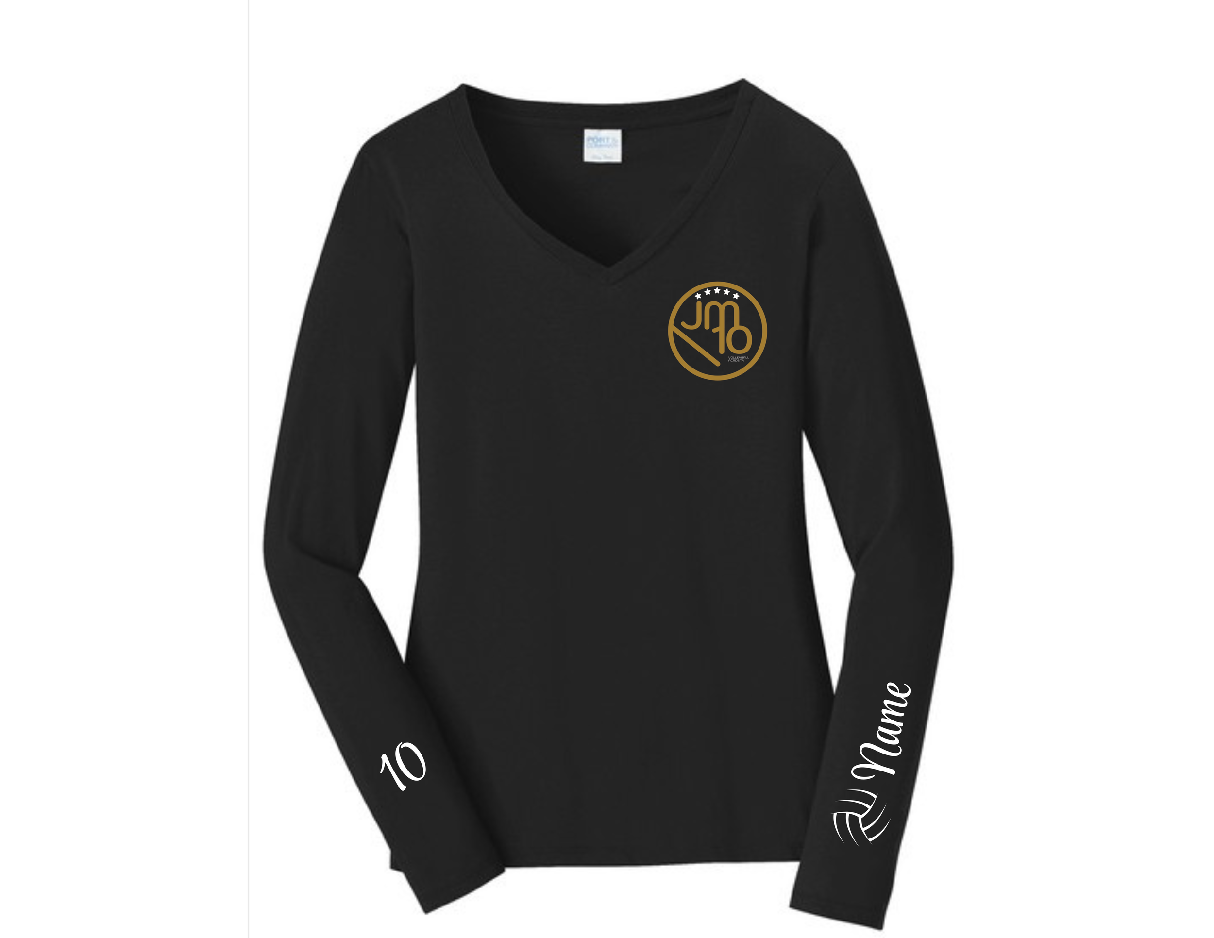 Black Volleyball Ladies Long Sleeve V-Neck