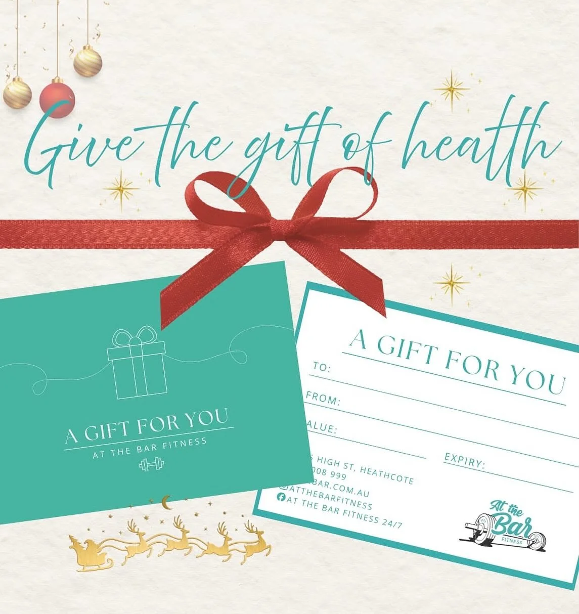 This year give someone a gift that shows you care. Give them the gift of health. 

Our gift cards can be used for memberships, class passes, or topped up with money credits so they can choose how to spend it. 

Come and see us in the gym to get your 