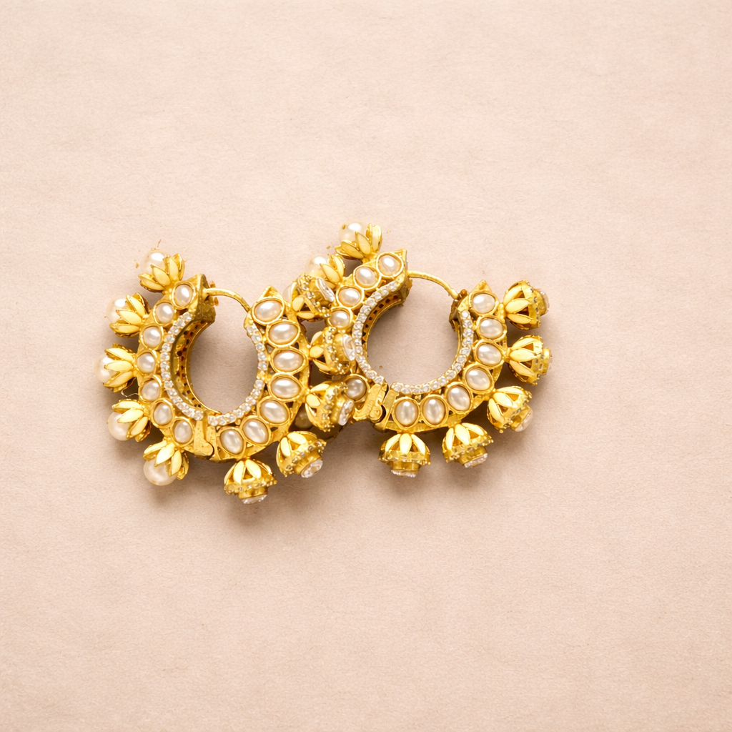 Pearl Kundan Hoop Earrings