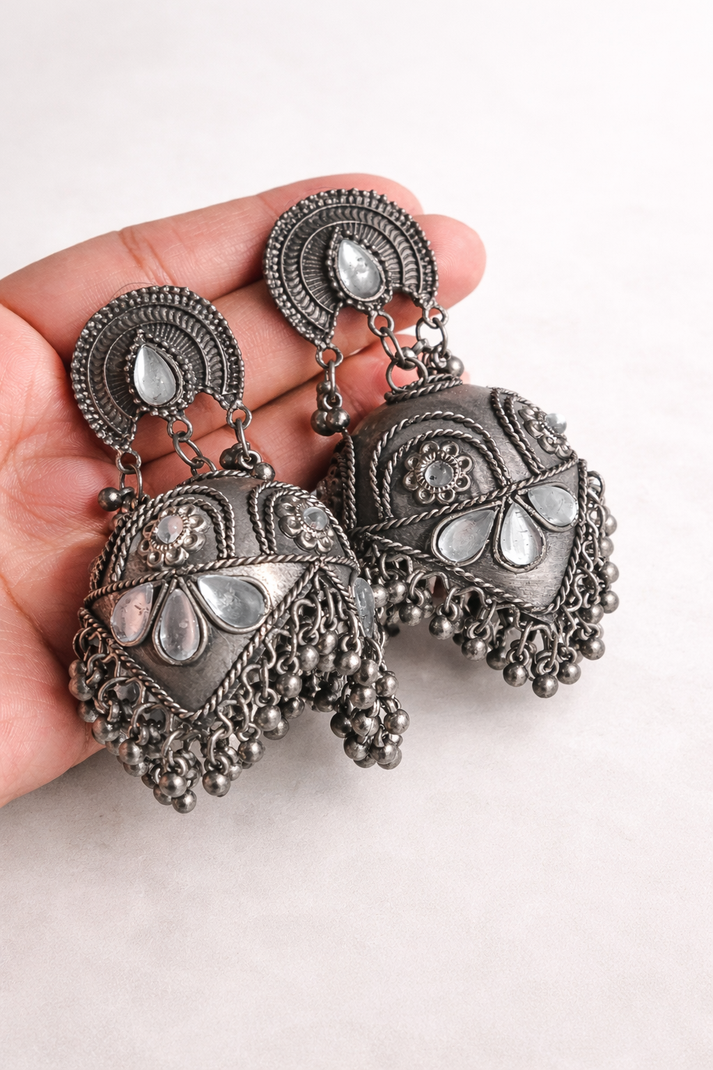 Rustic Oxidized Silver Jhumke