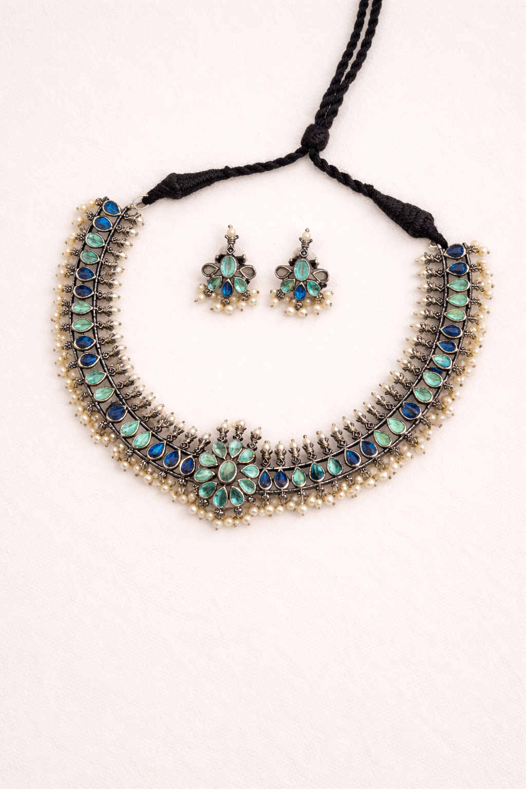 Blue Stone Oxidized Necklace Set – Clearance (As Is)