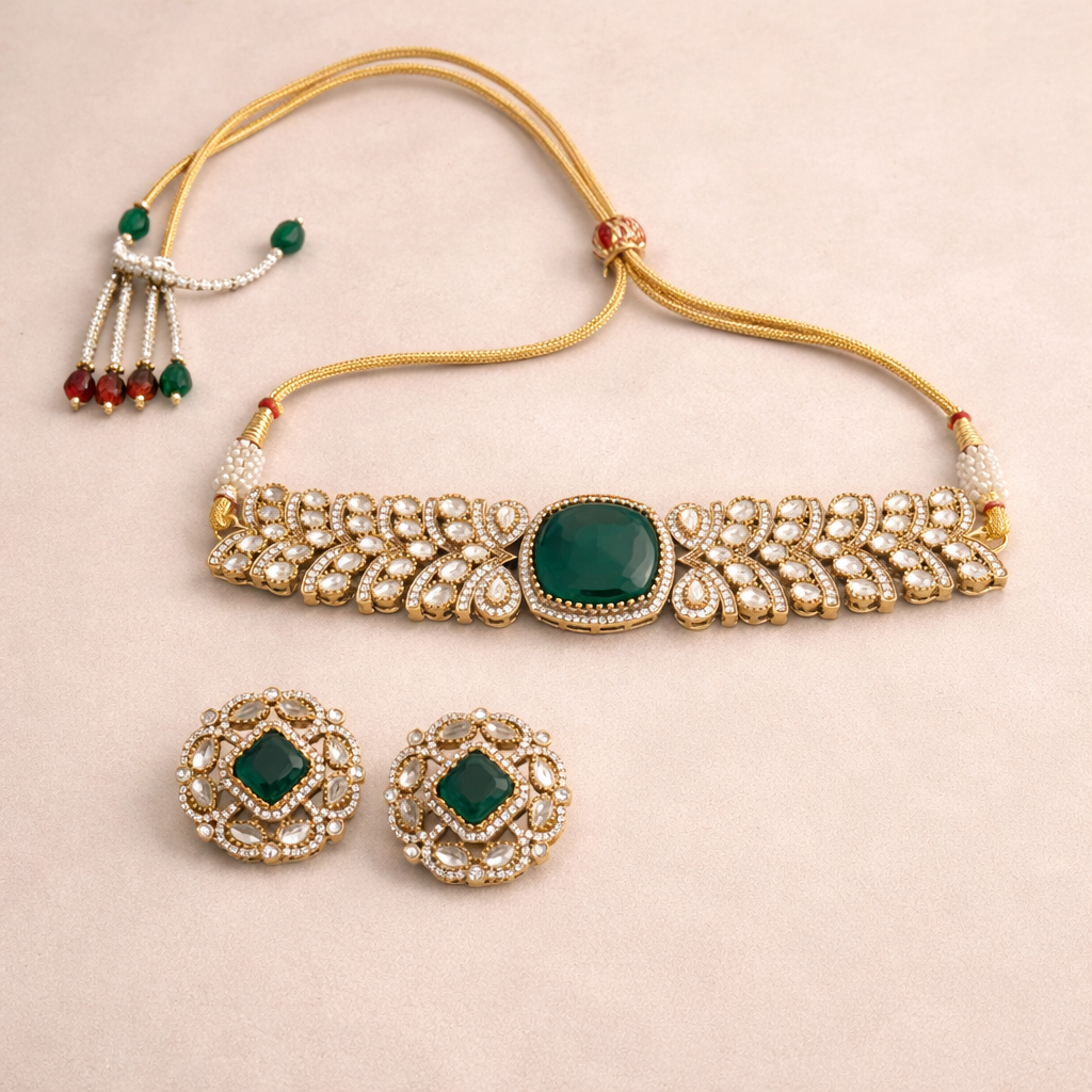 Green Stone Victorian Inspired Choker Set
