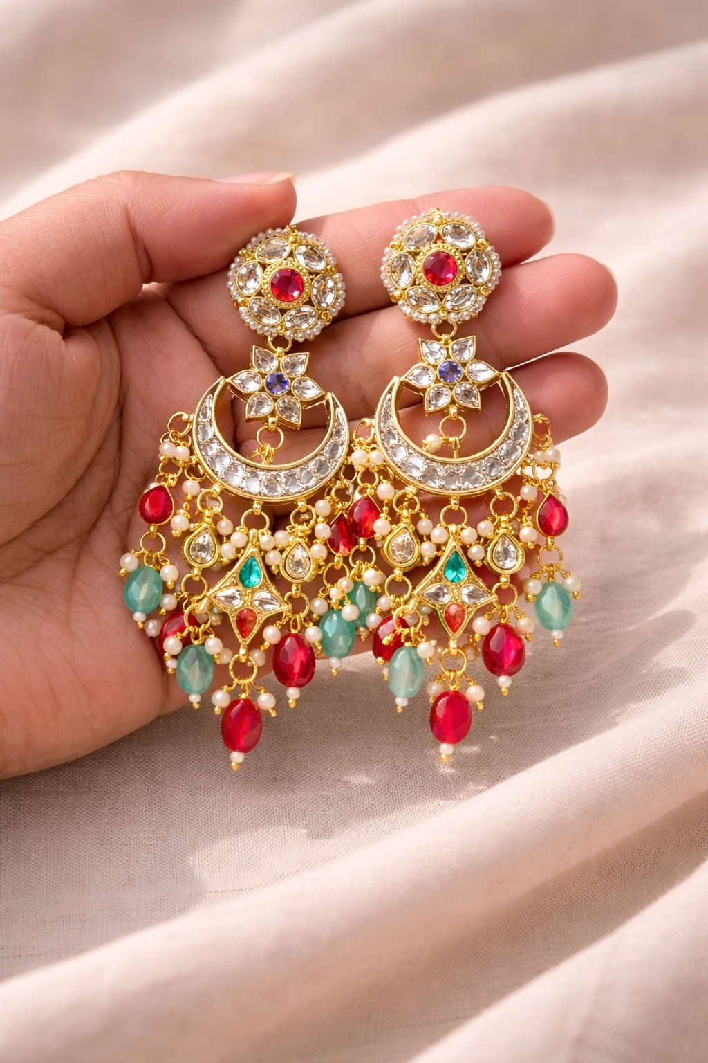Multicoloured Pachi Kundan Earrings