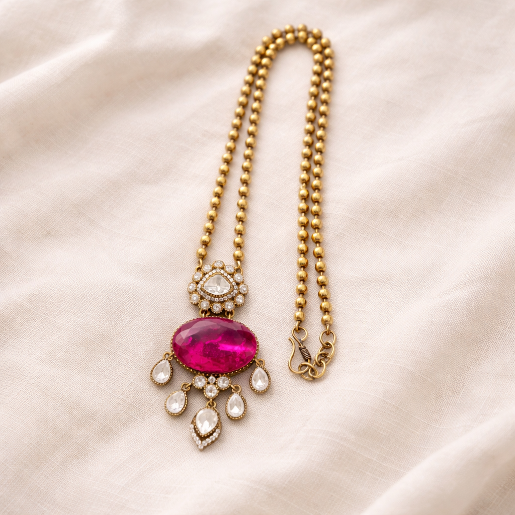 Pendant Fuschia Necklace Set Neutral Background Necklace Only.png