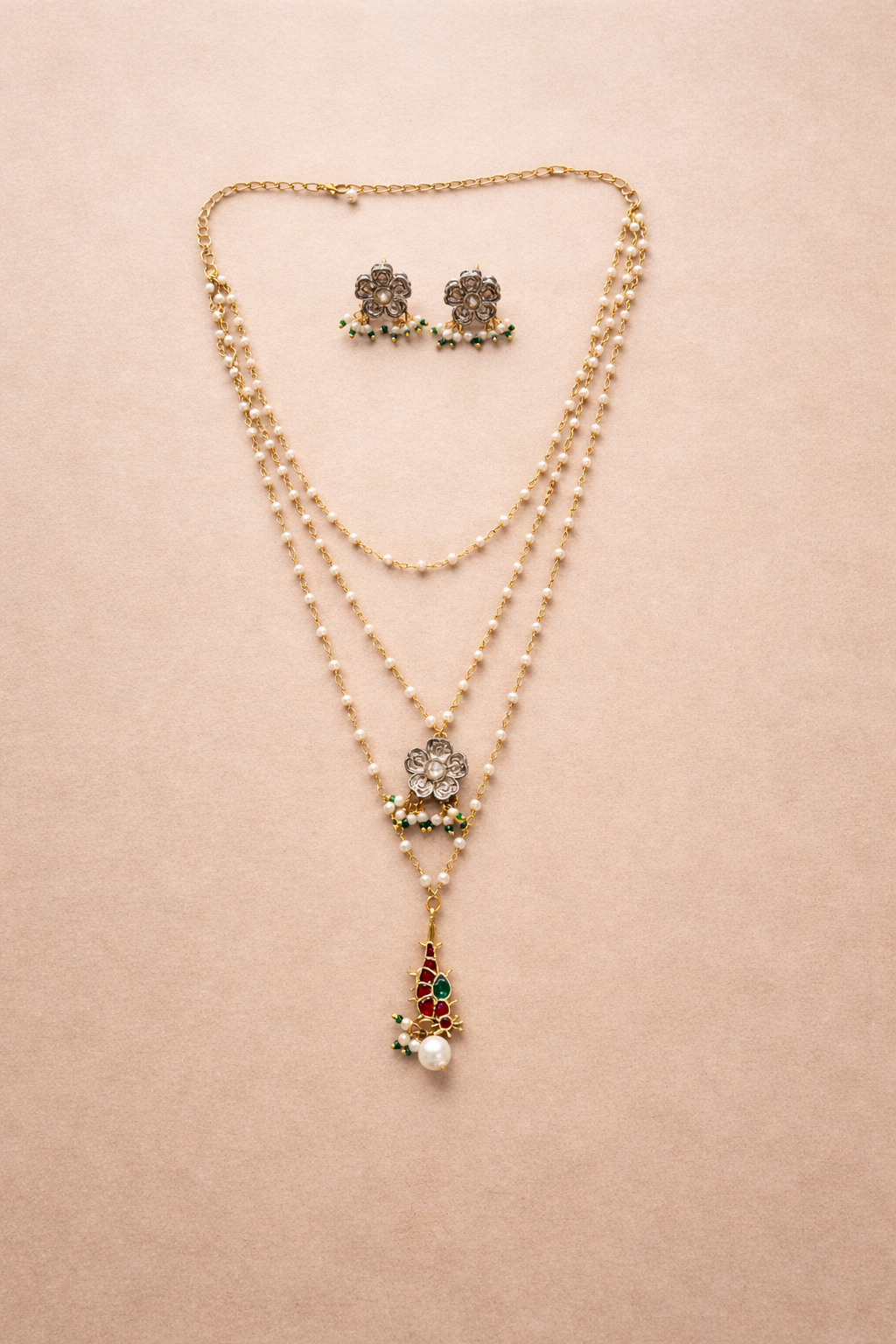 Mixed Metal Tiered Kundan Necklace Set