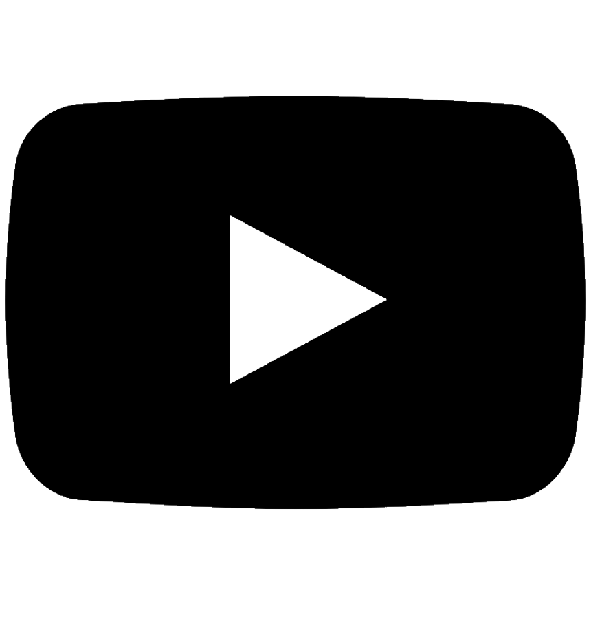 YouTube play button icon in black and white.