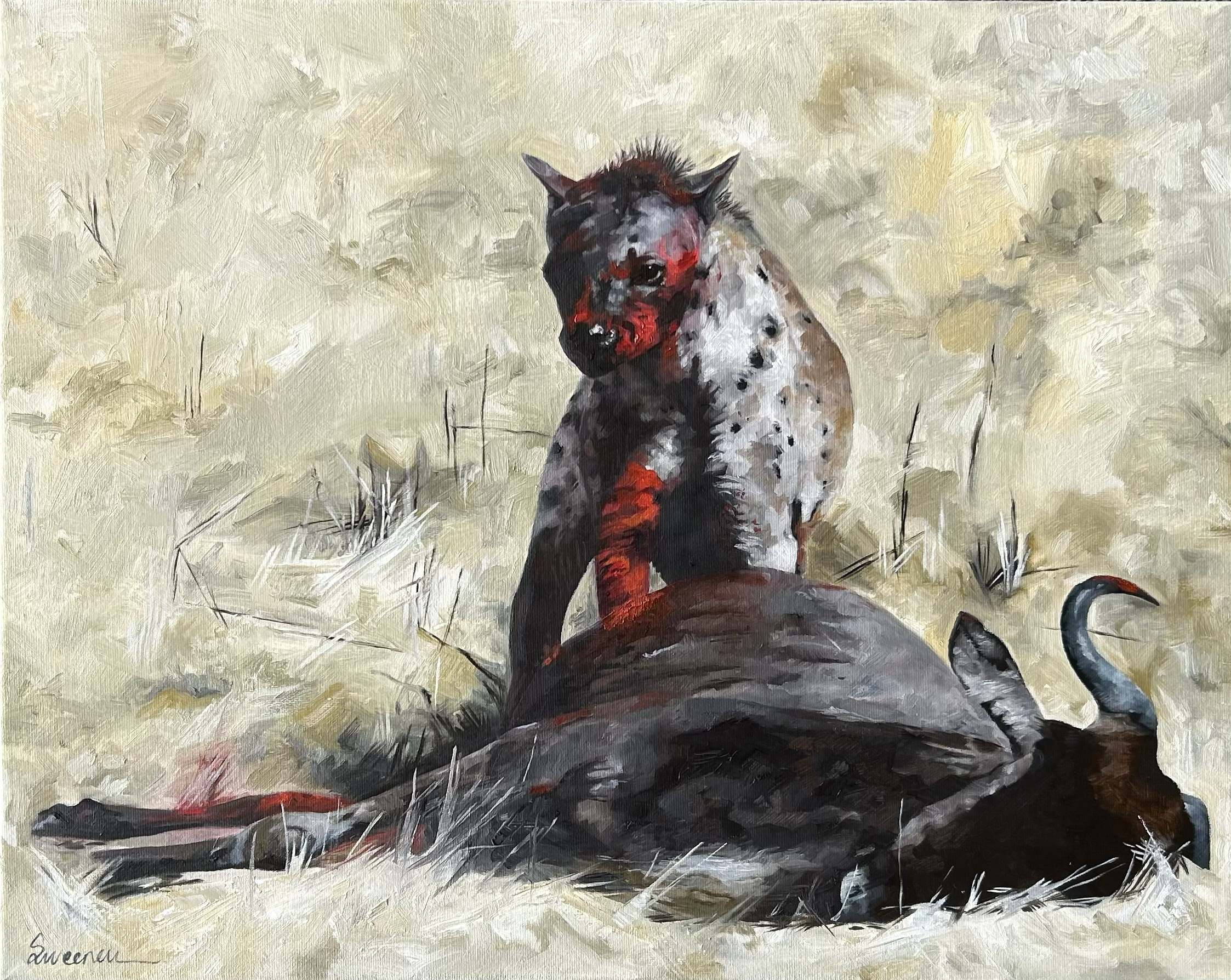 Hyena after a successful kill in the Africa Sahara oil painting