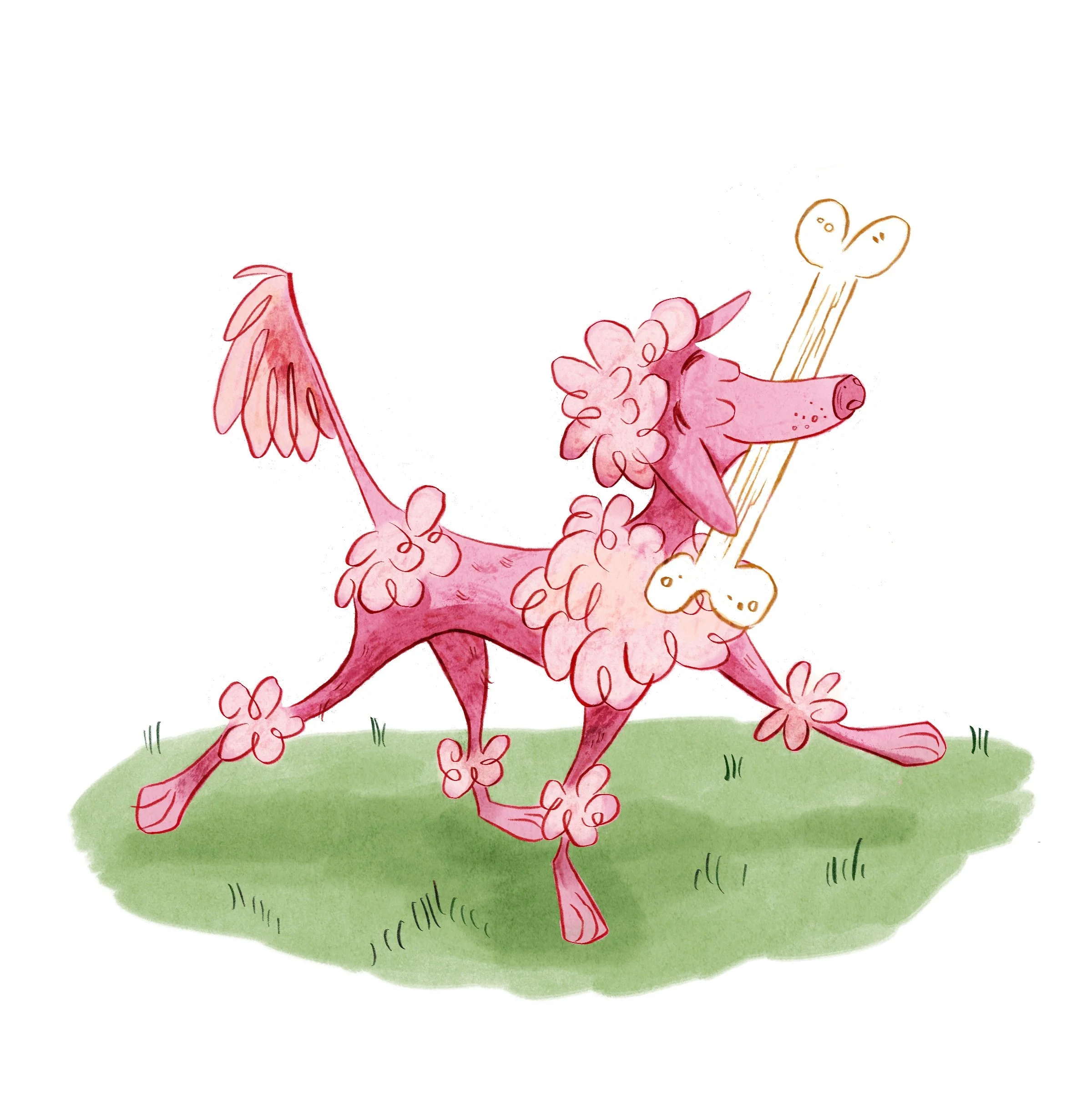 Playful pink poodle drawing for children's publications