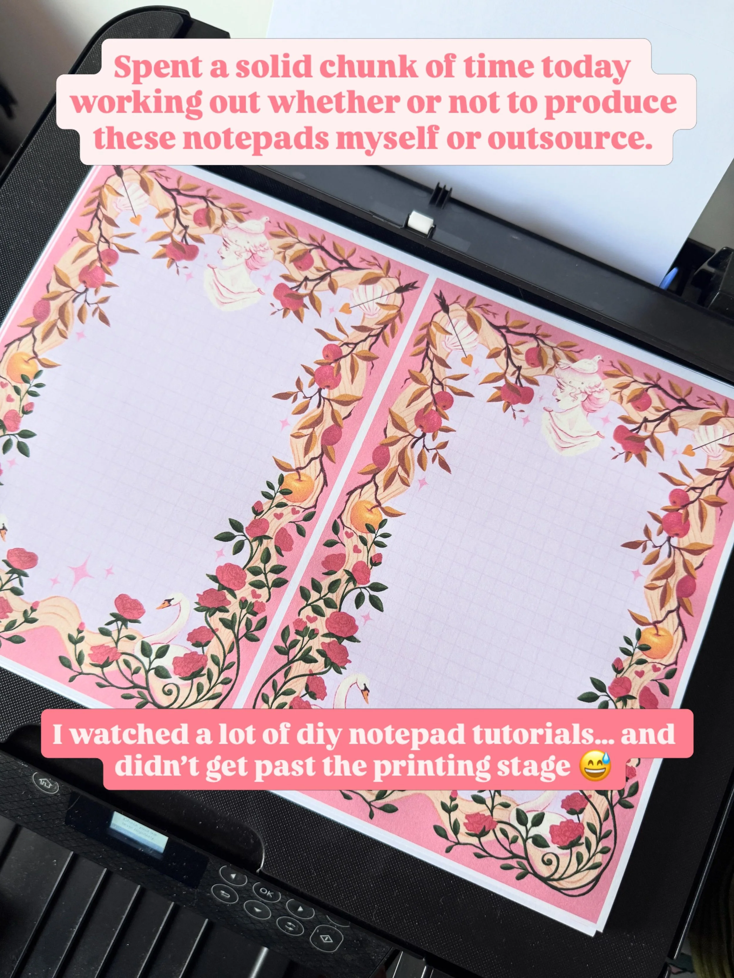 Ah, the ups and downs of trying to develop new product ideas and having very little idea what you are doing. My Aphrodite notepads are in the &lsquo;development&rsquo; stage 😅 I actually loved test printing these and seeing my work off the screen ag