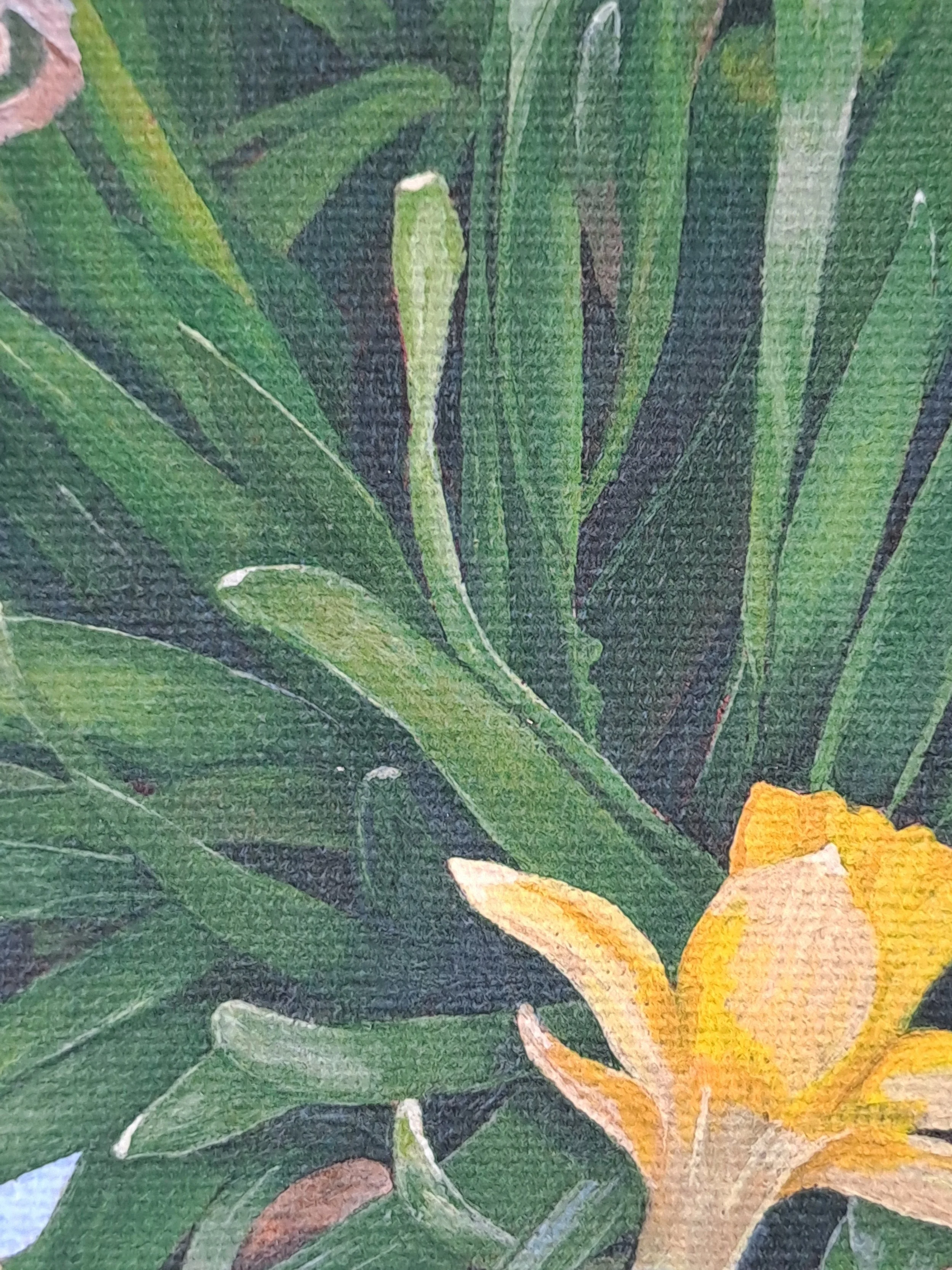 Close-up of green plant with a yellow flower in the bottom right corner.