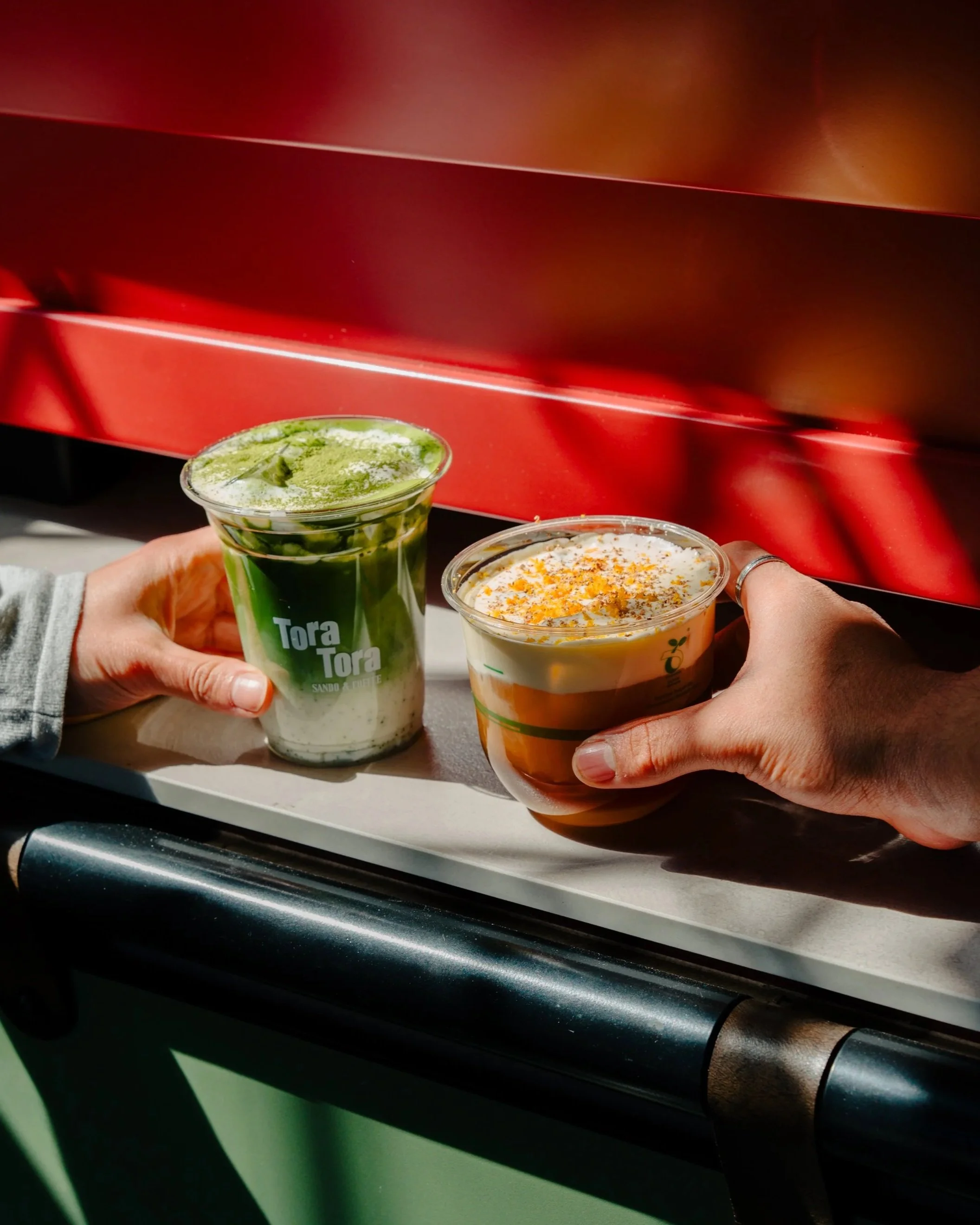 Iced matcha latte and signature mont blanc served at Tora Tora cafe in Richmond, Melbourne