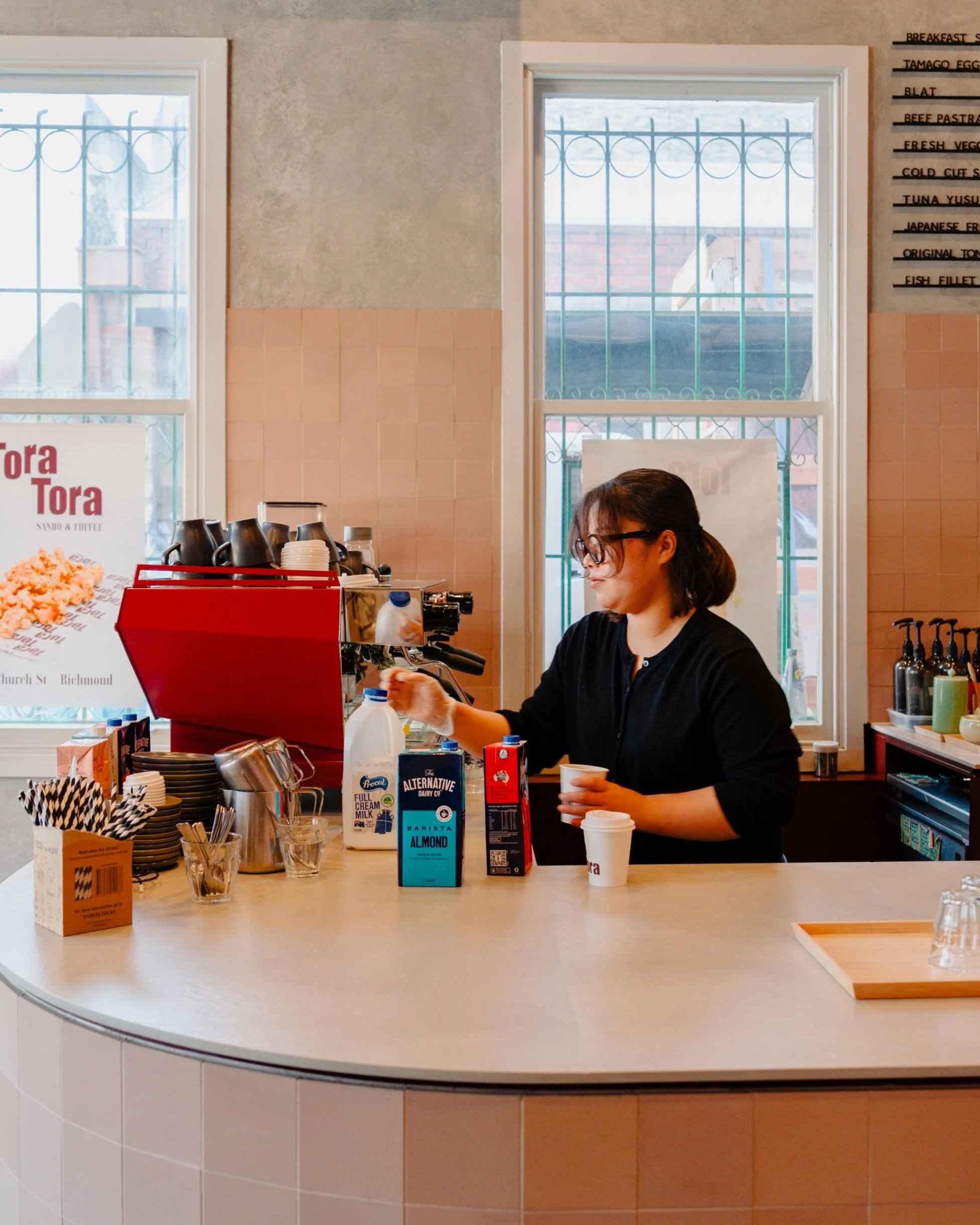 Specialty coffee and matcha served at Tora Tora Richmond