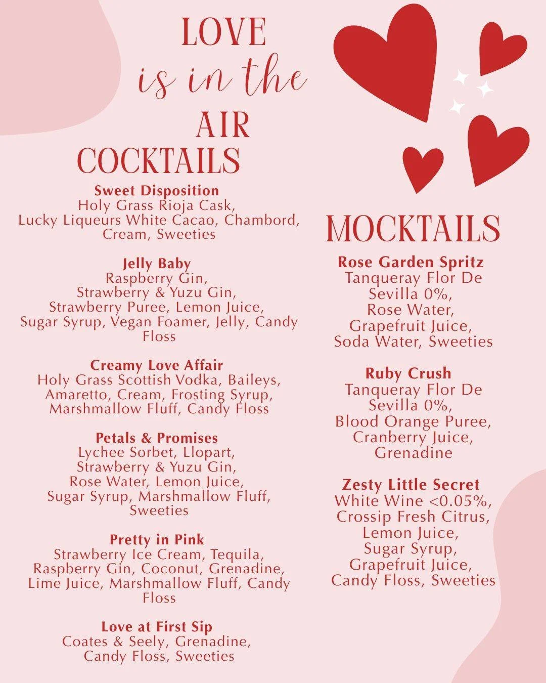 With February right around the corner love is definitely in the air - our love is in the air cocktail list launches next week with some incredible flavours! 💕

Valentine's evening is already almost full - don't forget our menu is also available on t