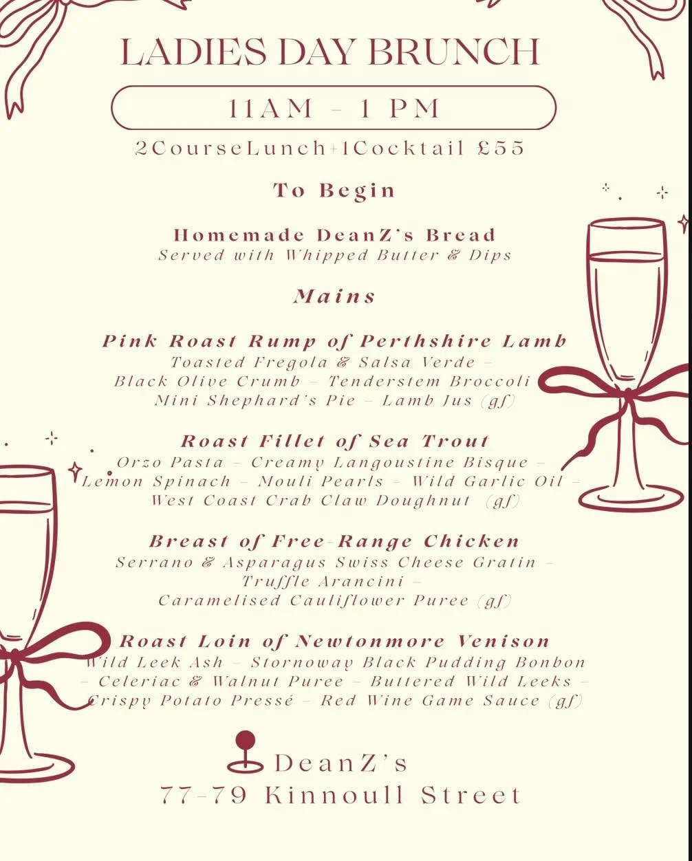 🥂 Ladies Day = glam, giggles &amp; gorgeous food 

Start your race day the right way at DeanZ&rsquo;s!
A brunch made for dressing up, catching up, and toasting to the day ahead - the start of a winning day 🐎🍾

2 courses, a cocktail, and the perfec