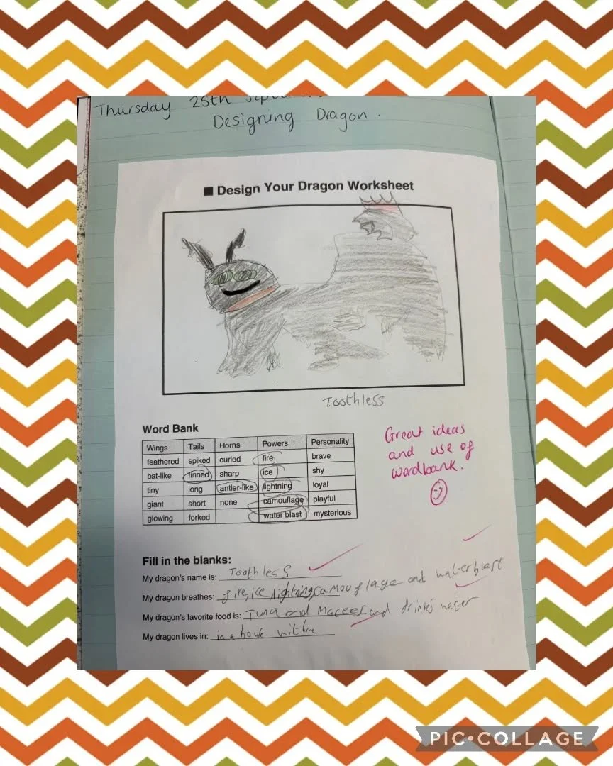 What a fabulous description of a dragon. We love seeing our pupils using word banks to expand their vocabulary📖🐲

#writing #description #vocabulary #creativelearning #alternativeeducation #alternativelearning #KS3