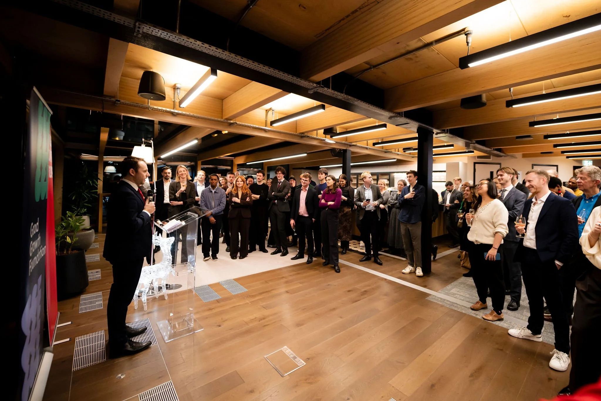 Co-Chair of Labour Growth Group Chris Curtis speaking at the GGF x LGG Christmas Party