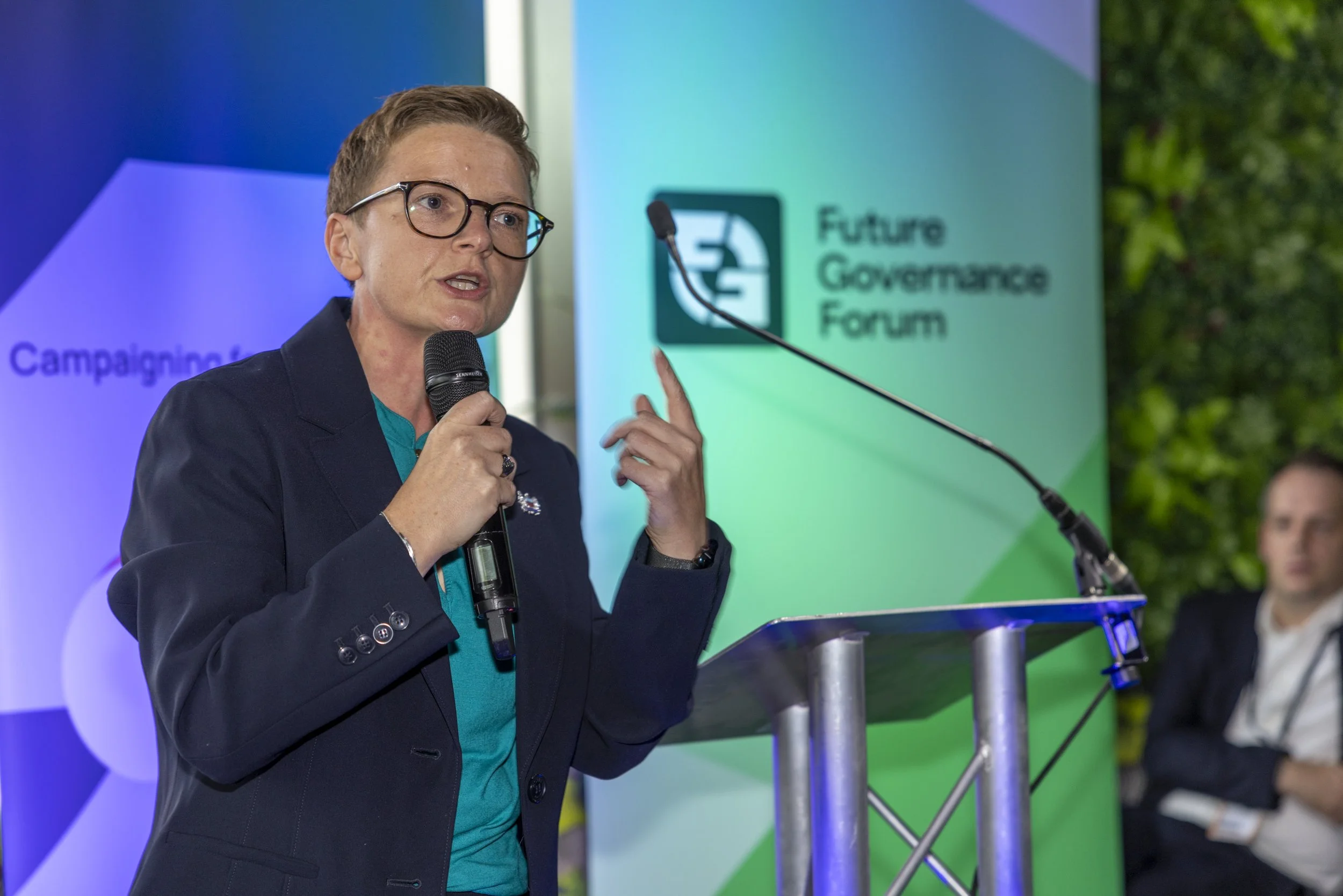Leader of Manchester City Council Bev Craig speaking at the GGF x Future Governance Forum party at Labour Conference