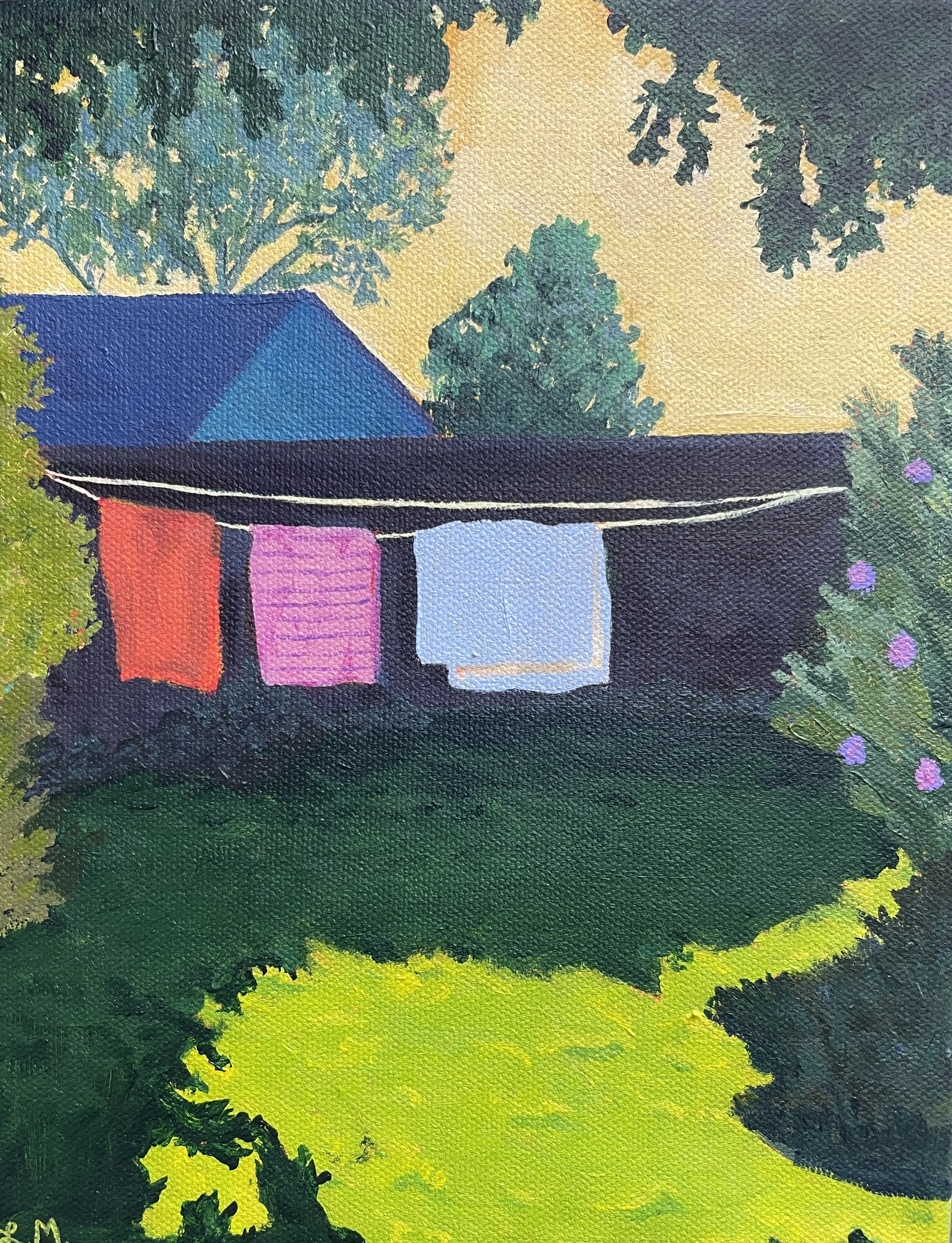 "Laundry on the Line," Acrylic Painting